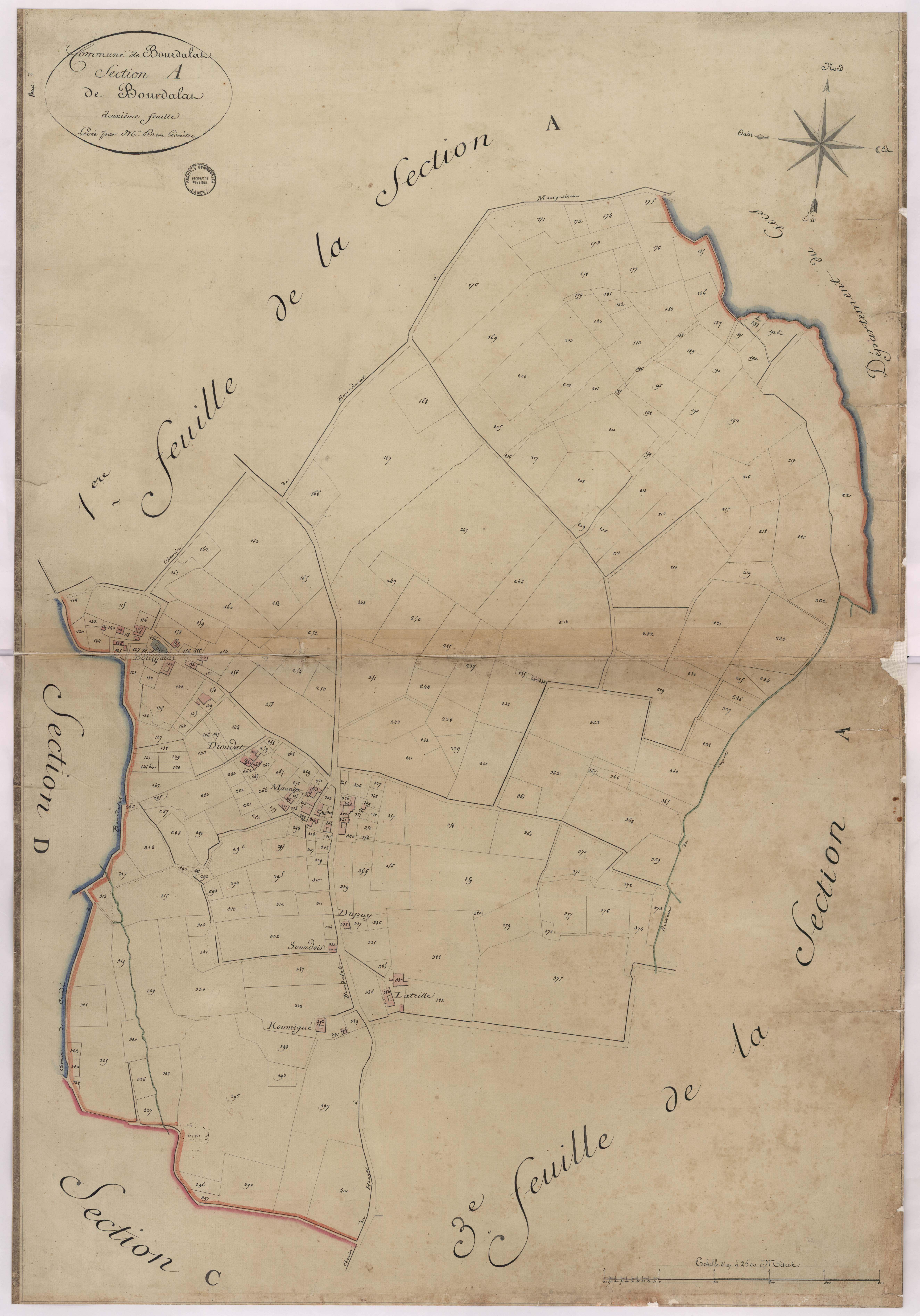 Bourdalat - Section A, dite de Bourdalat, 2e feuille, par Brun géomètre