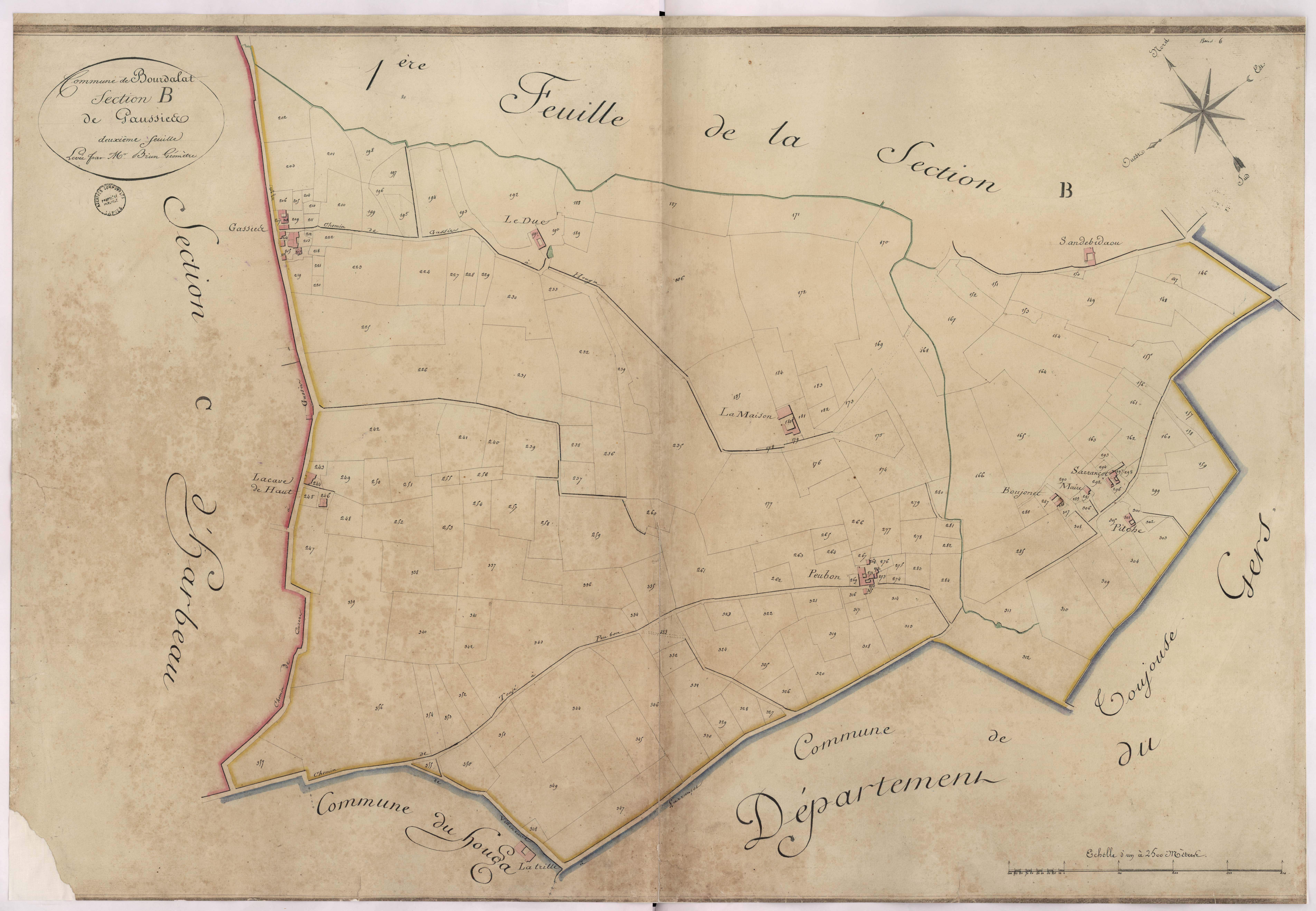 Bourdalat - Section B, dite de Gassies, 2e feuille, par Brun géomètre