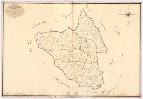 Bourdalat - Tableau d'assemblage de la commune de Bourdalat, par de Comeau et Brun, géomètres