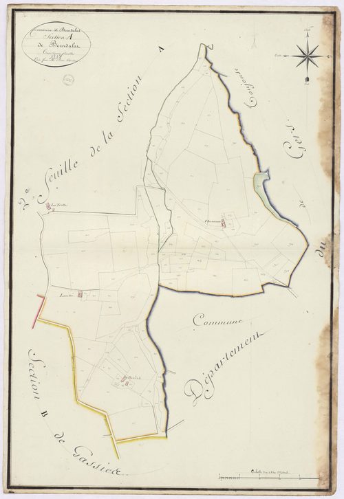 Bourdalat - Section A, dite de Bourdalat, 3e feuille, par Brun géomètre