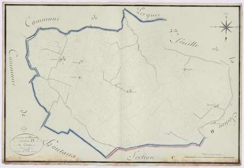 Bourdalat - Section D, dite de Cantau, 1re feuille, par Brun géomètre