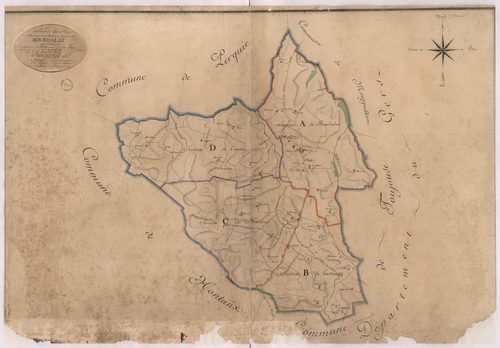 Bourdalat - Tableau d'assemblage de la commune de Bourdalat, par de Comeau et Brun, géomètres