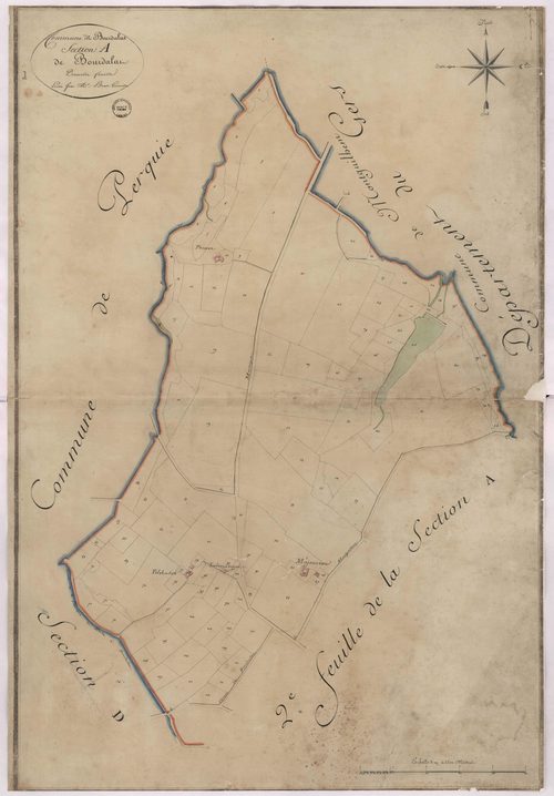 Bourdalat - Section A, dite de Bourdalat, 1re feuille, par Brun géomètre