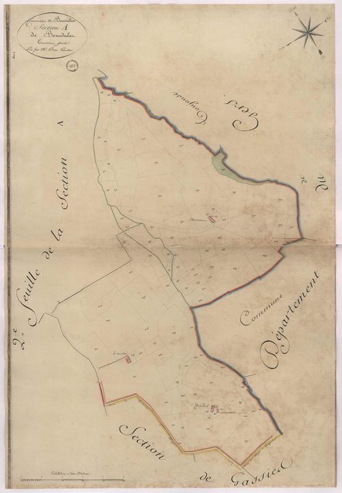 Bourdalat - Section A, dite de Bourdalat, 3e feuille, par Brun géomètre