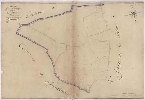 Bourdalat - Section C, dite de Harbeau, 1re feuille, par Brun géomètre