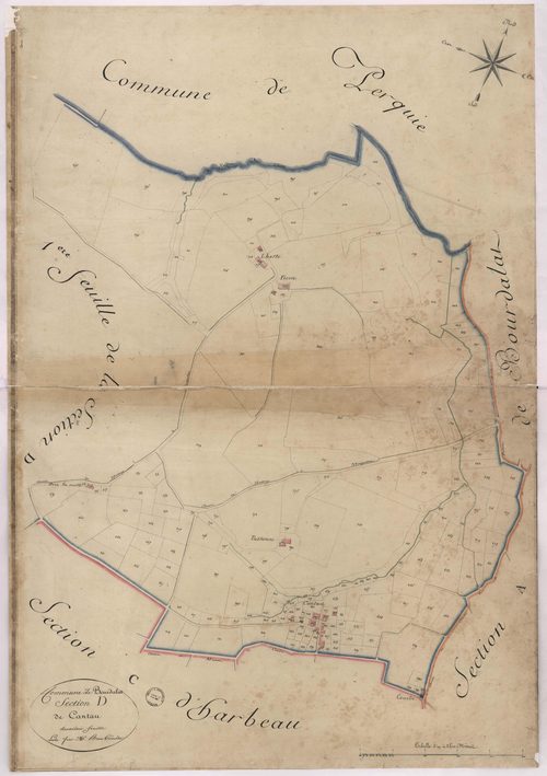 Bourdalat - Section D, dite de Cantau, 2e feuille, par Brun géomètre
