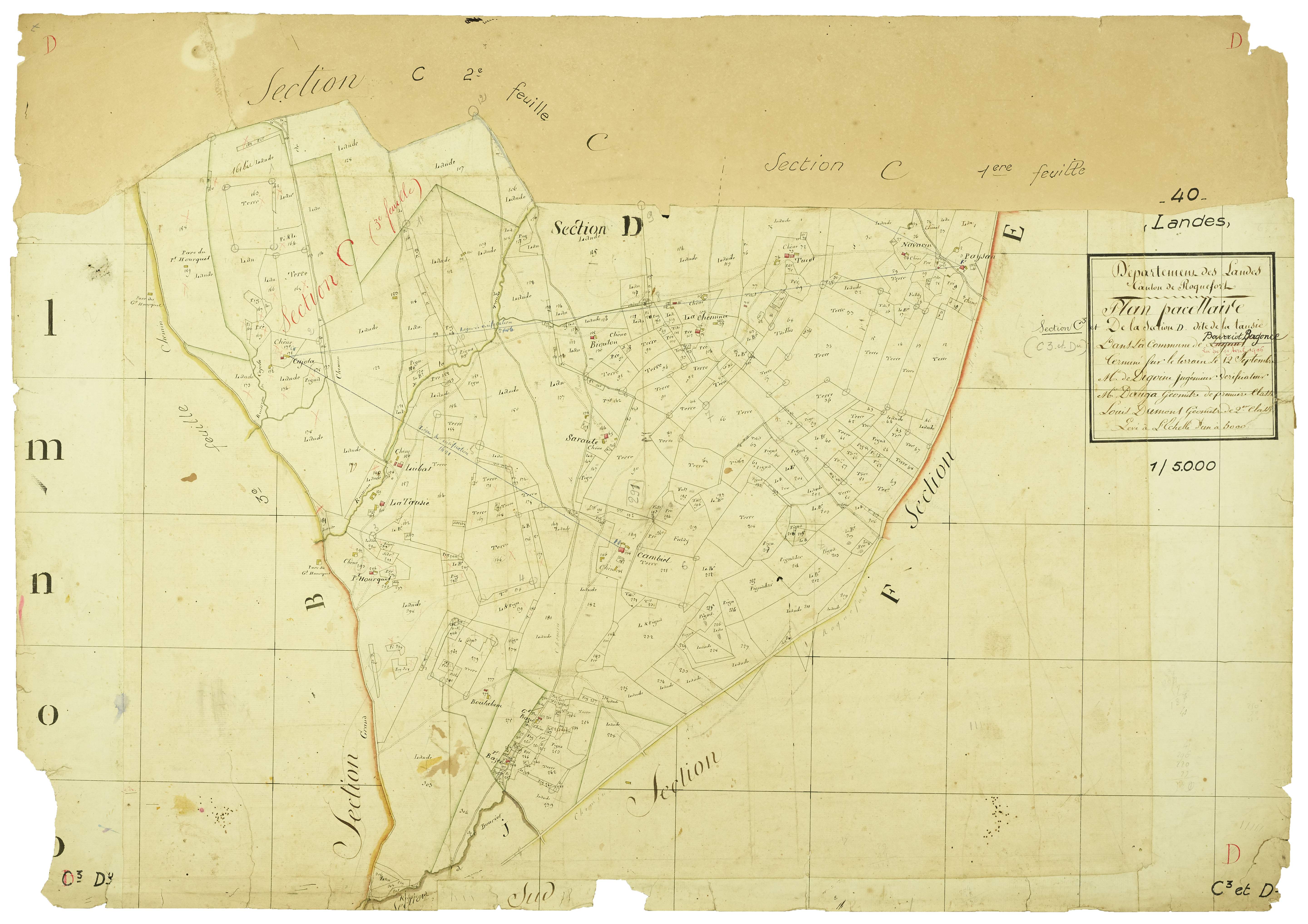 Bourriot-Bergonce - Section C, feuille 3 et section D
