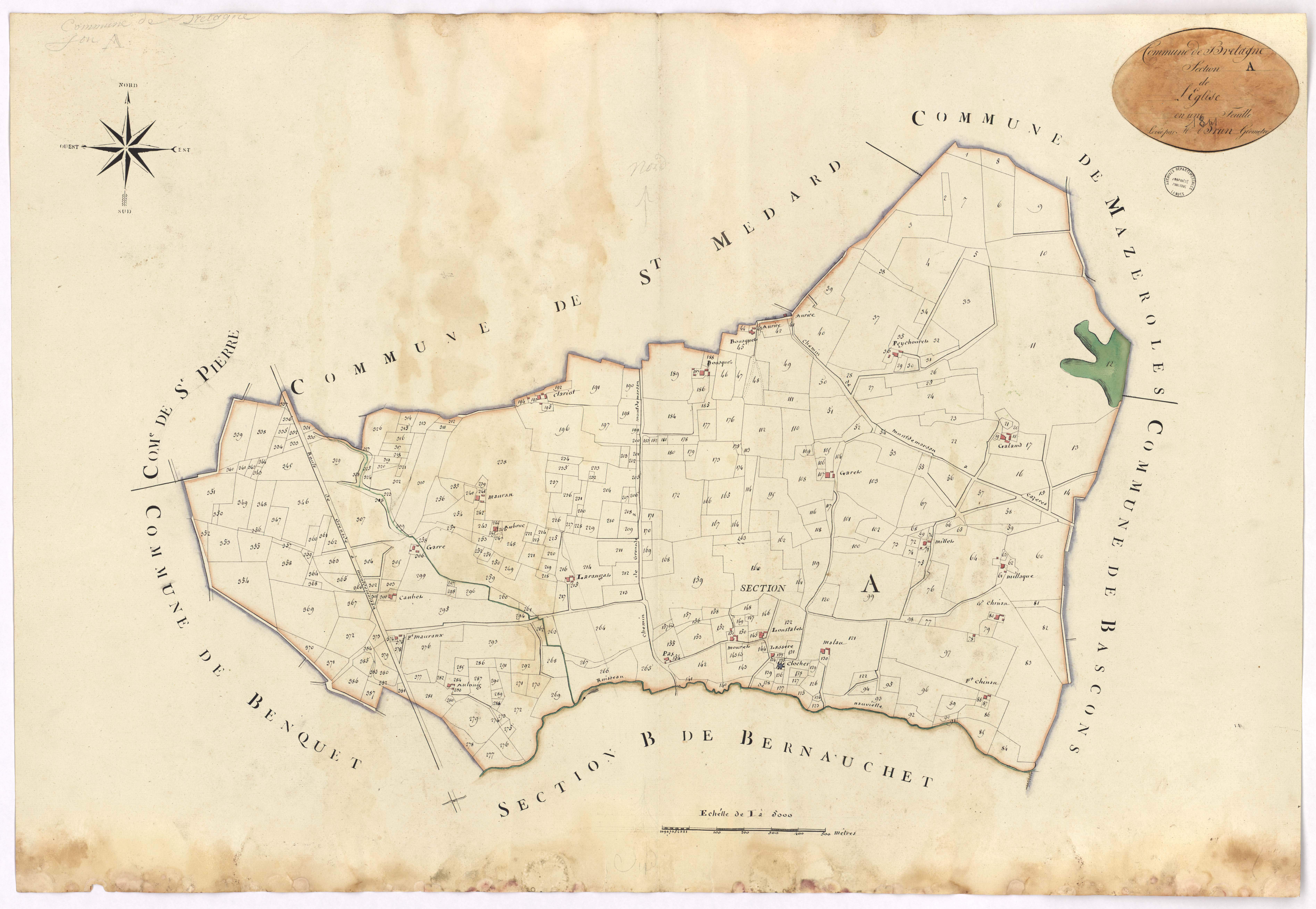 Bretagne-de-Marsan - Section A, dite de l'Eglise, par Brun géomètre