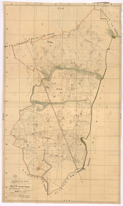 Bretagne-de-Marsan - Plan géométrique de la commune de Bretagne, par Lobgeois et Sainsevain, géométres