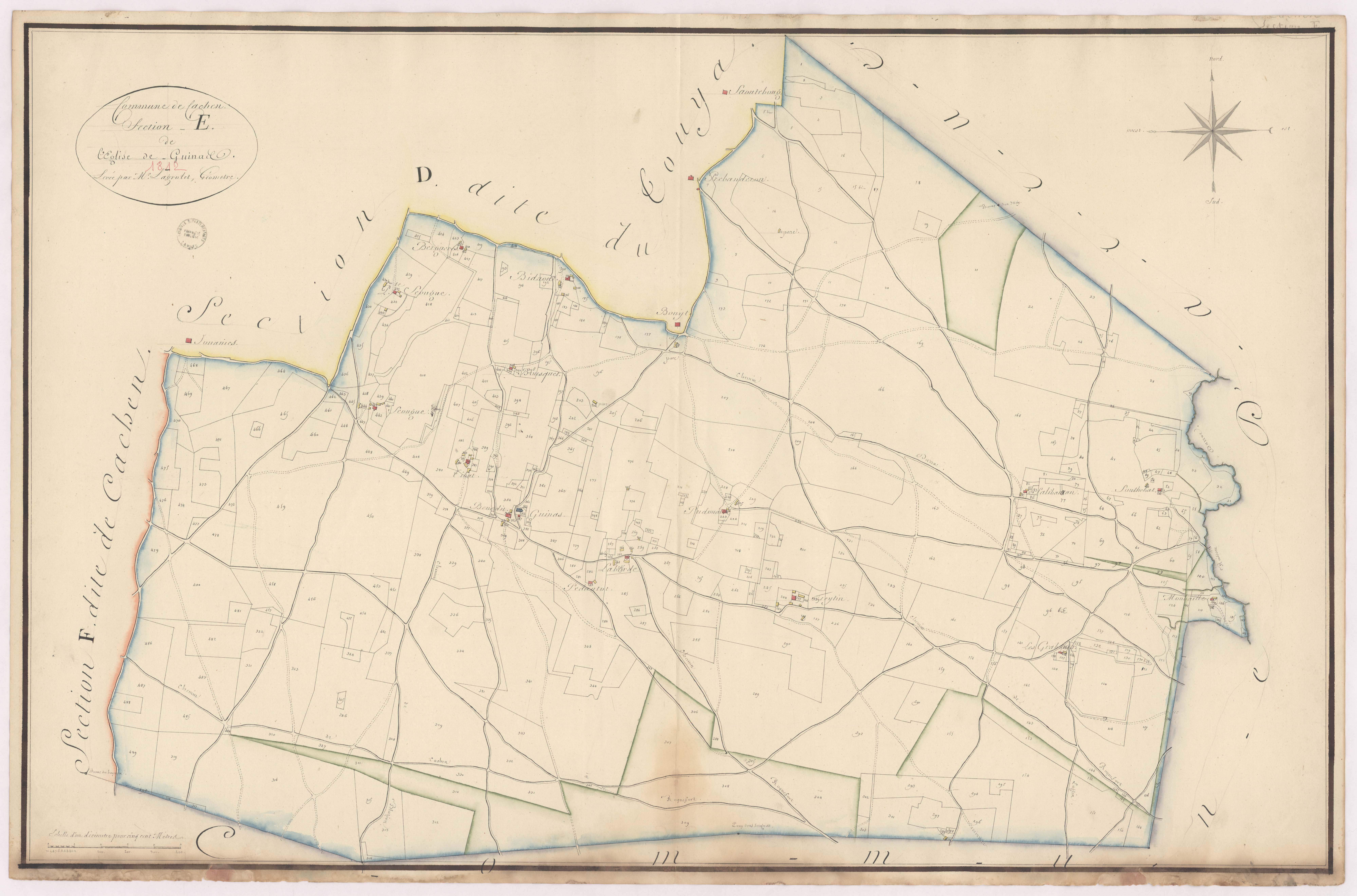 Cachen - Section E, dite de l'Eglise de Guinas, par Lagrolet géomètre