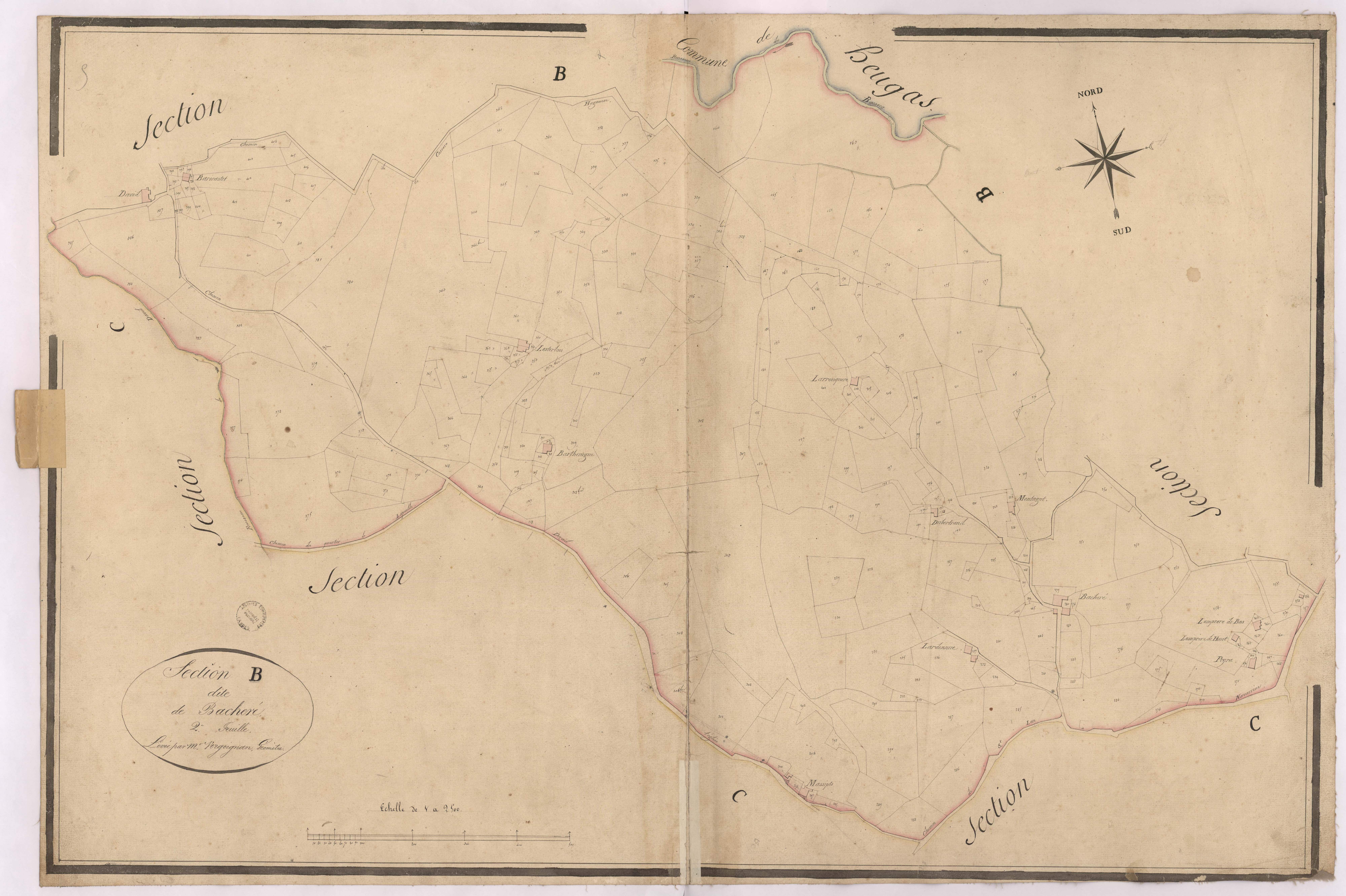 Cagnotte - Section B, dite de Bacheré, 2e feuille, par Vergoignan géomètre