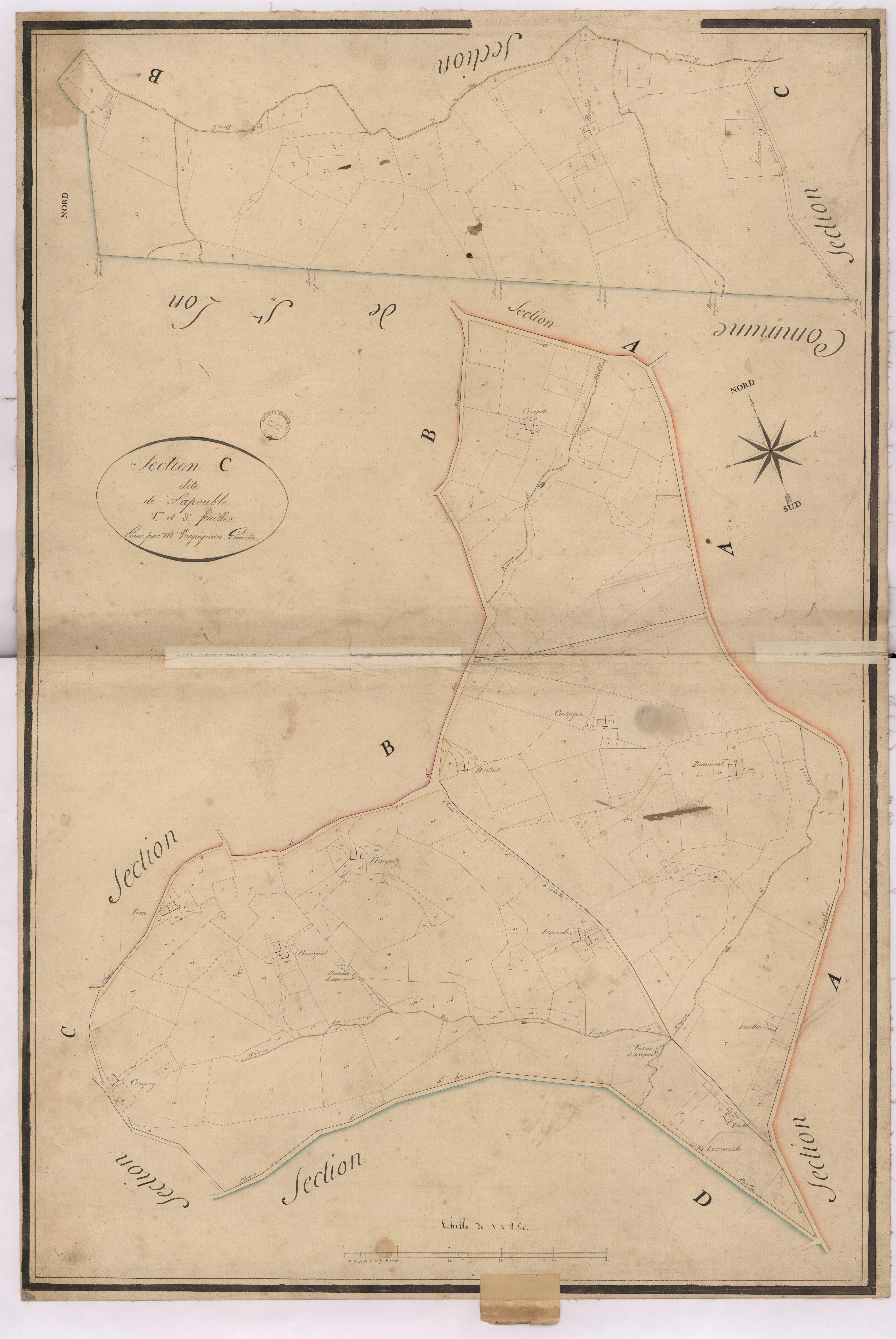 Cagnotte - Section C, dite de Lapouble, 1re et 3e feuilles, par Vergoignan géomètre