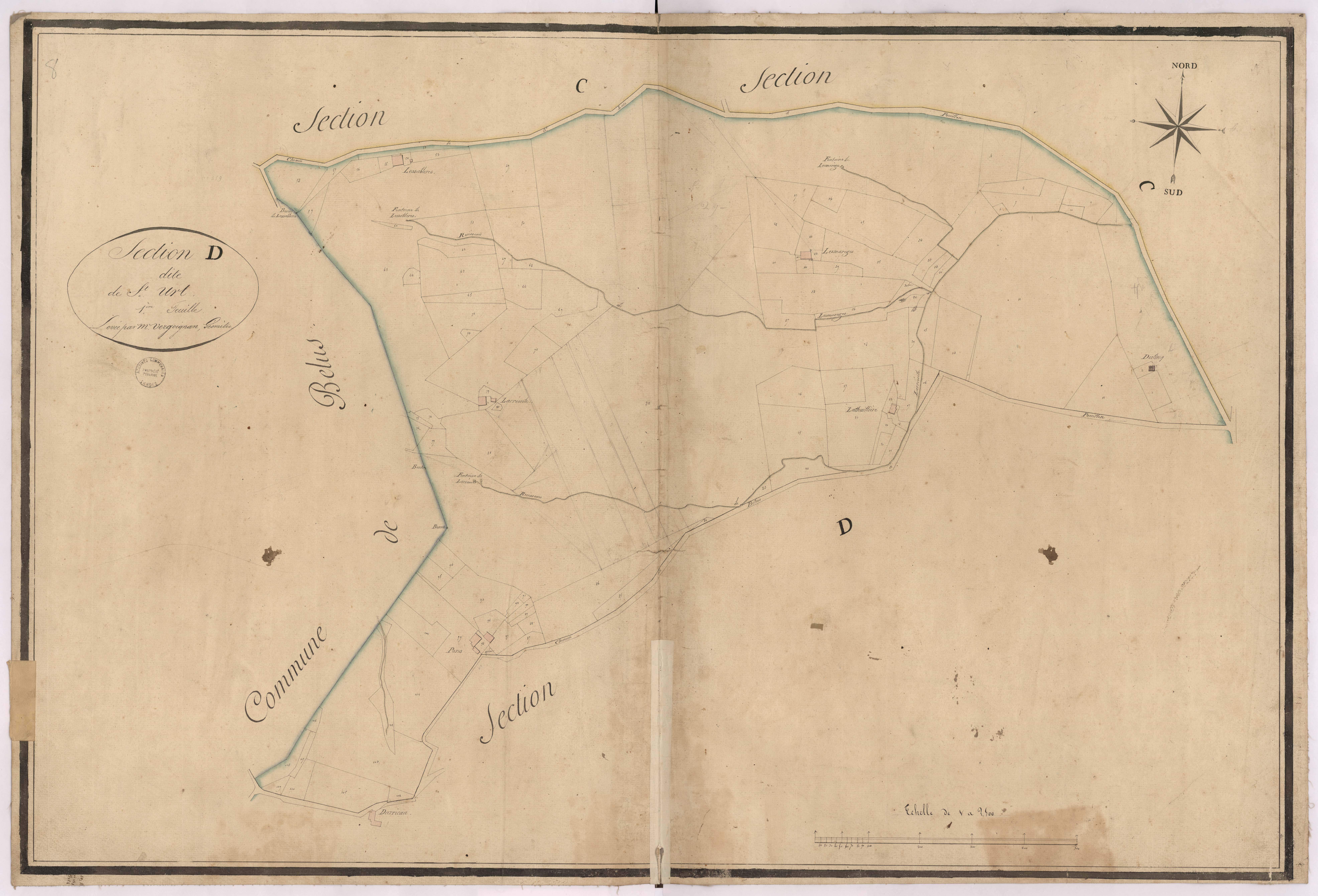 Cagnotte - Section D, dite de St-Urt, 1re feuille, par Vergoignan géomètre