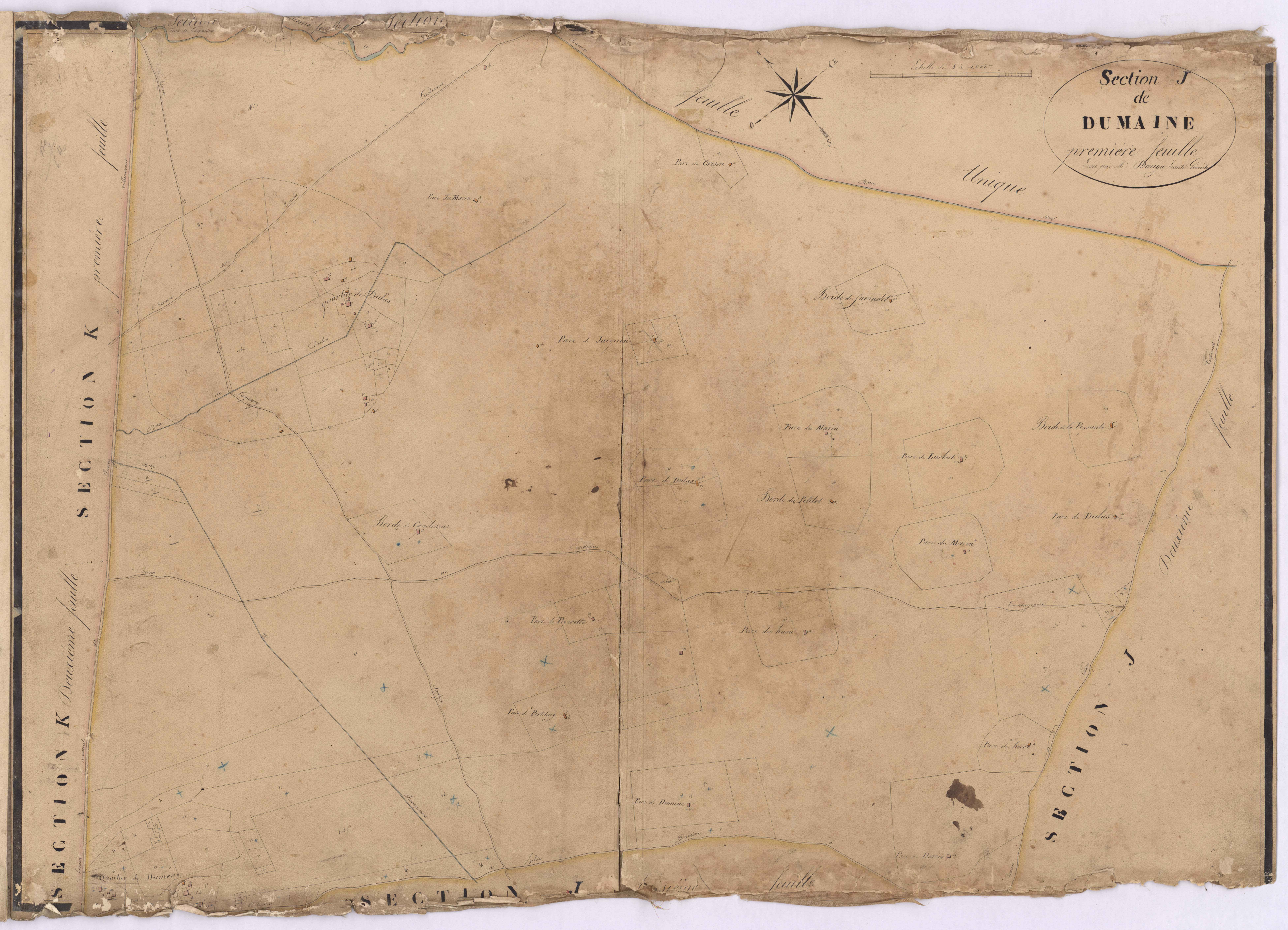 Callen - Section J, dite de Dumaine, 1re feuille, par Dauga Jeanté géomètre