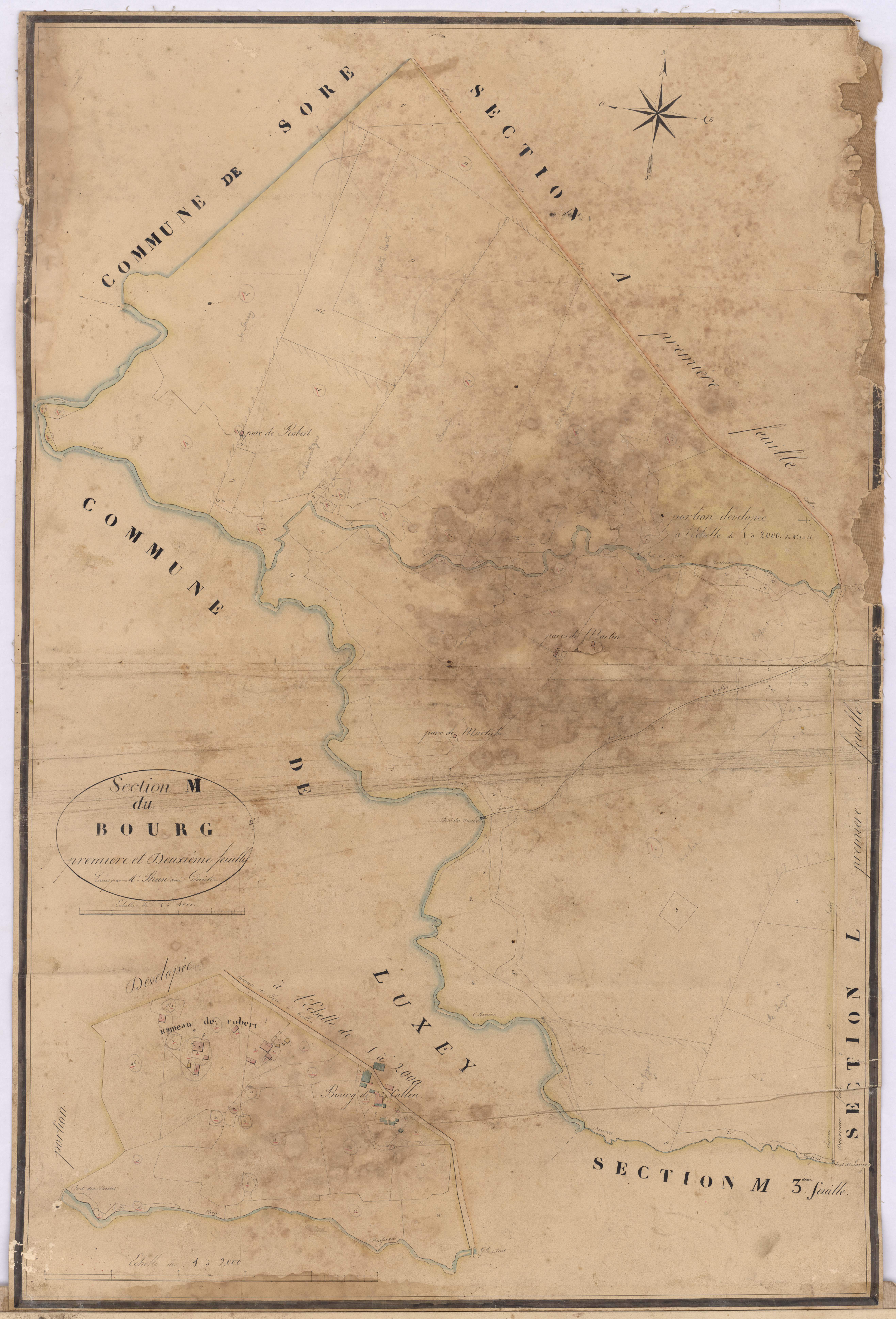 Callen - Section M, dite du Bourg, 1re et 2e feuille, par Brun aîné géomètre
