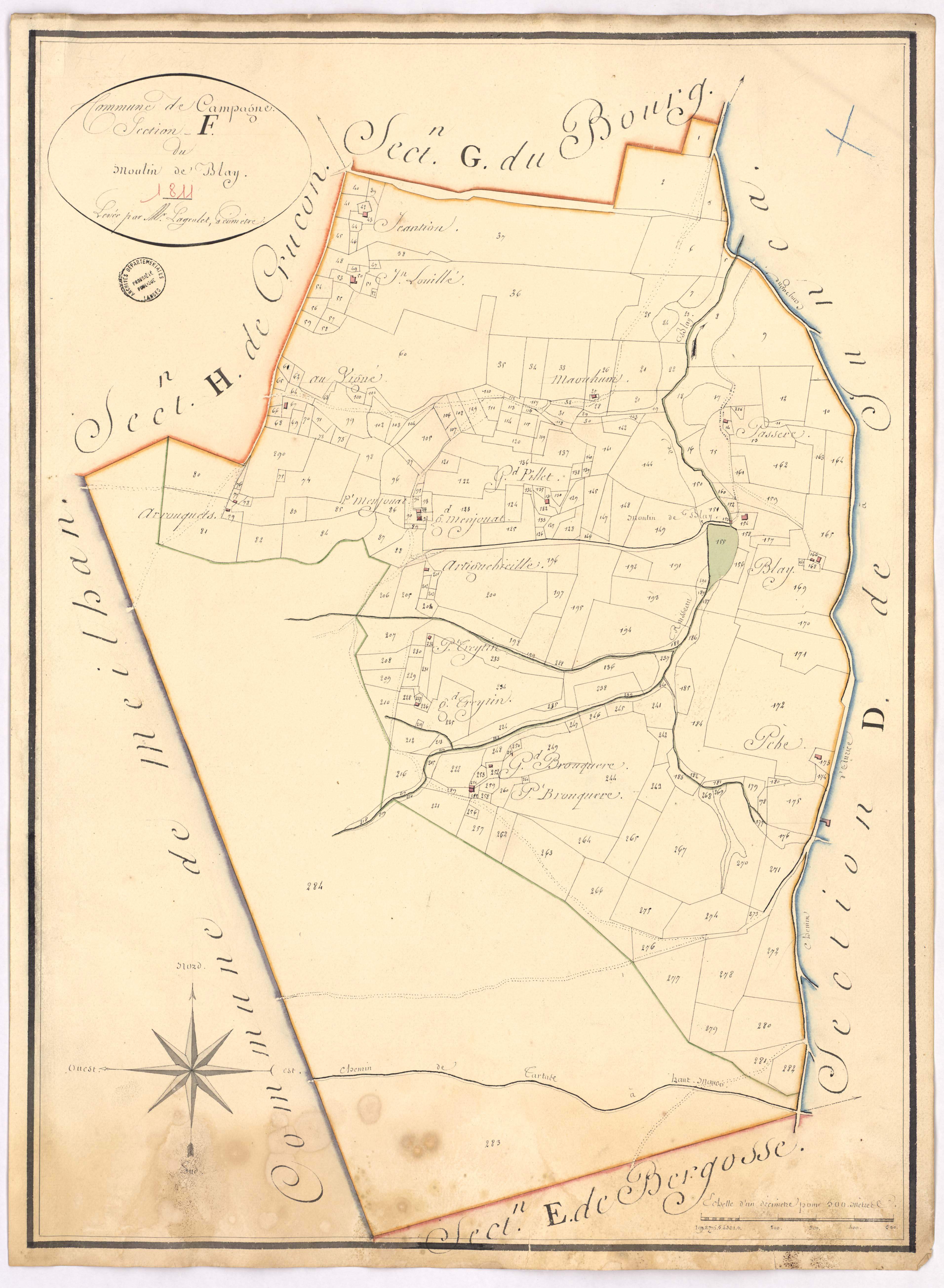 Campagne - Section F, dite du Moulin de Blay, par Lagrolet géomètre