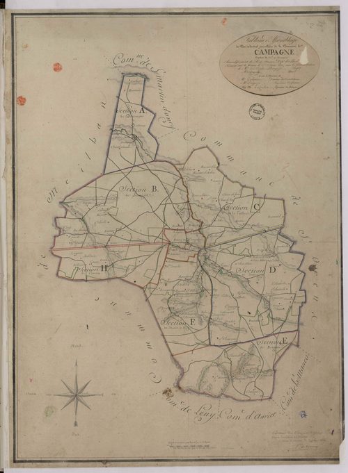 Campagne - Tableau d'assemblage de la commune de Campagne, par Lobgeois, Lagrolet, et de Comeau, géomètres