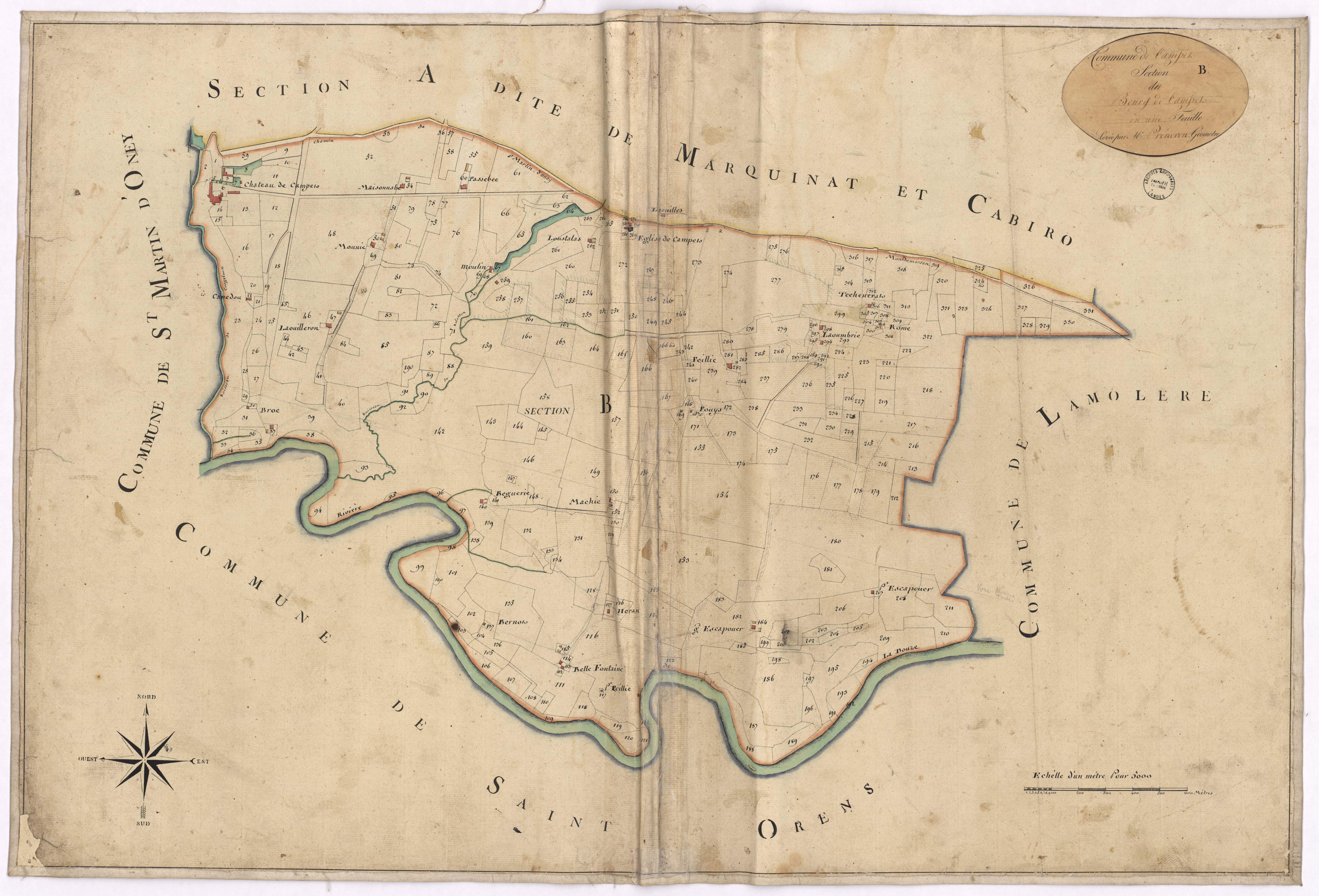 Campet-et-Lamolère - Section B, dite du Bourg de Campet, par Préneron géomètre