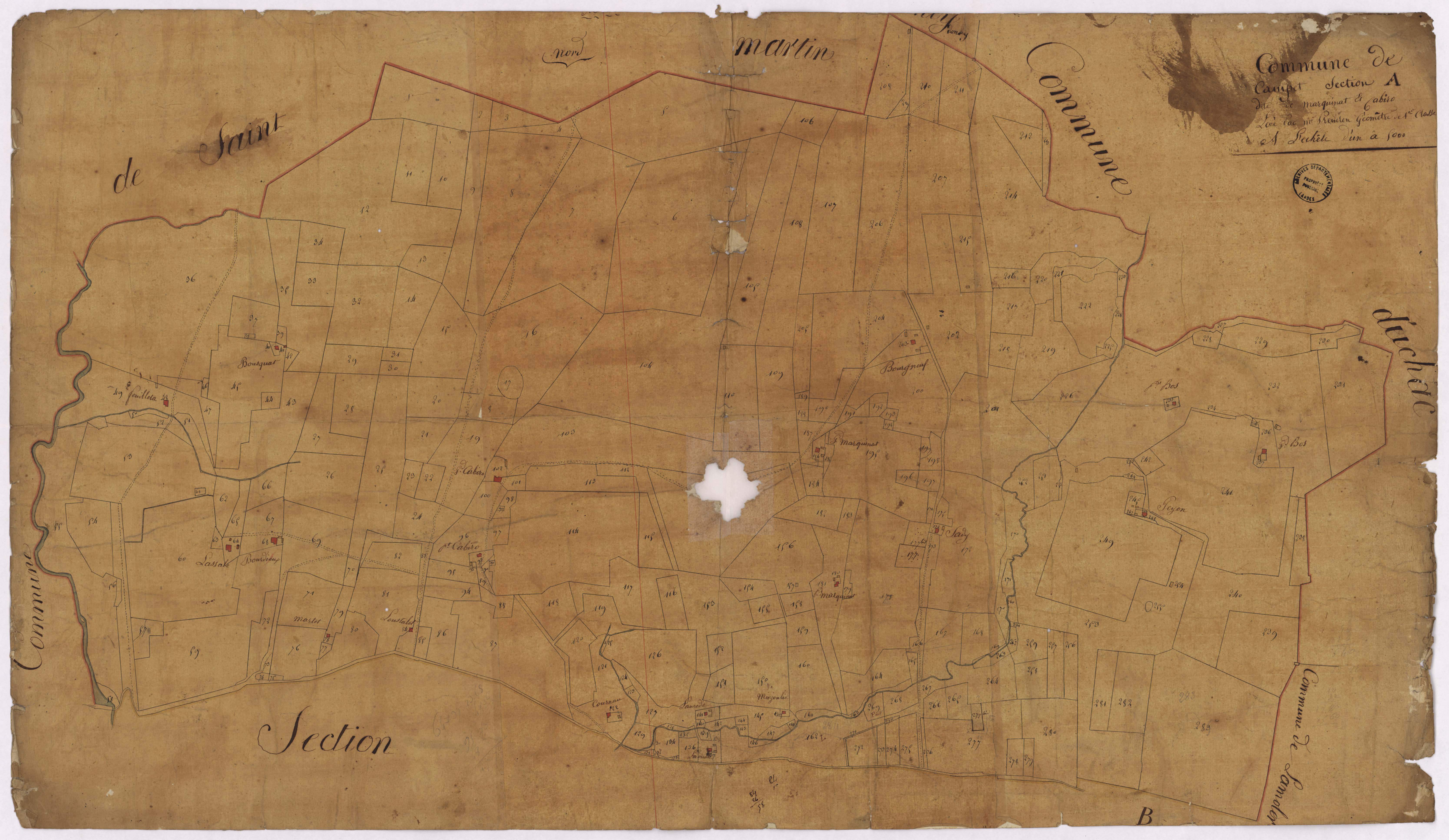 Campet-et-Lamolère - Section A, dite de Marquinat et de Cabiro, par Prèneron géomètre