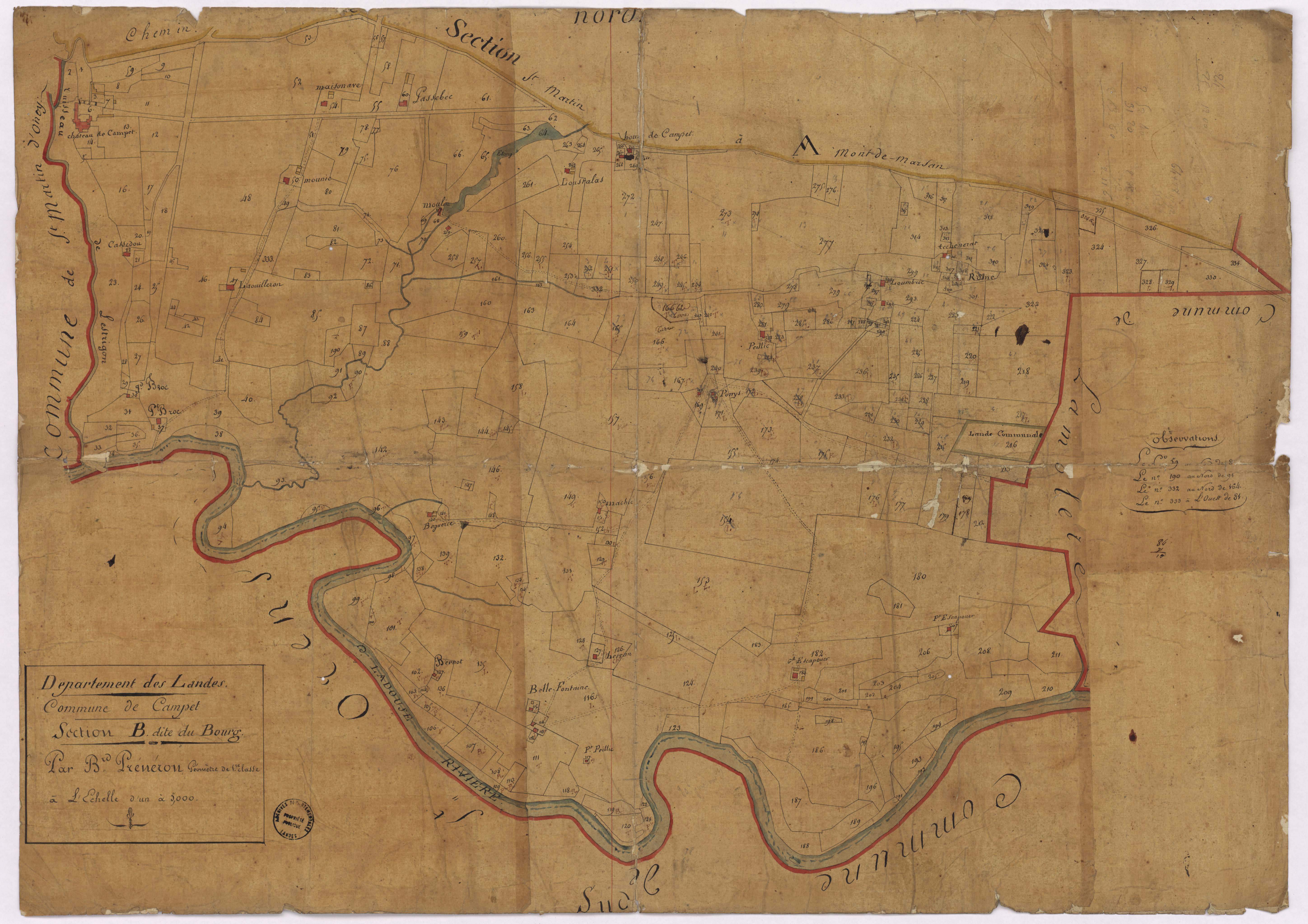Campet-et-Lamolère - Section B, dite du Bourg, par Préneron géomètre