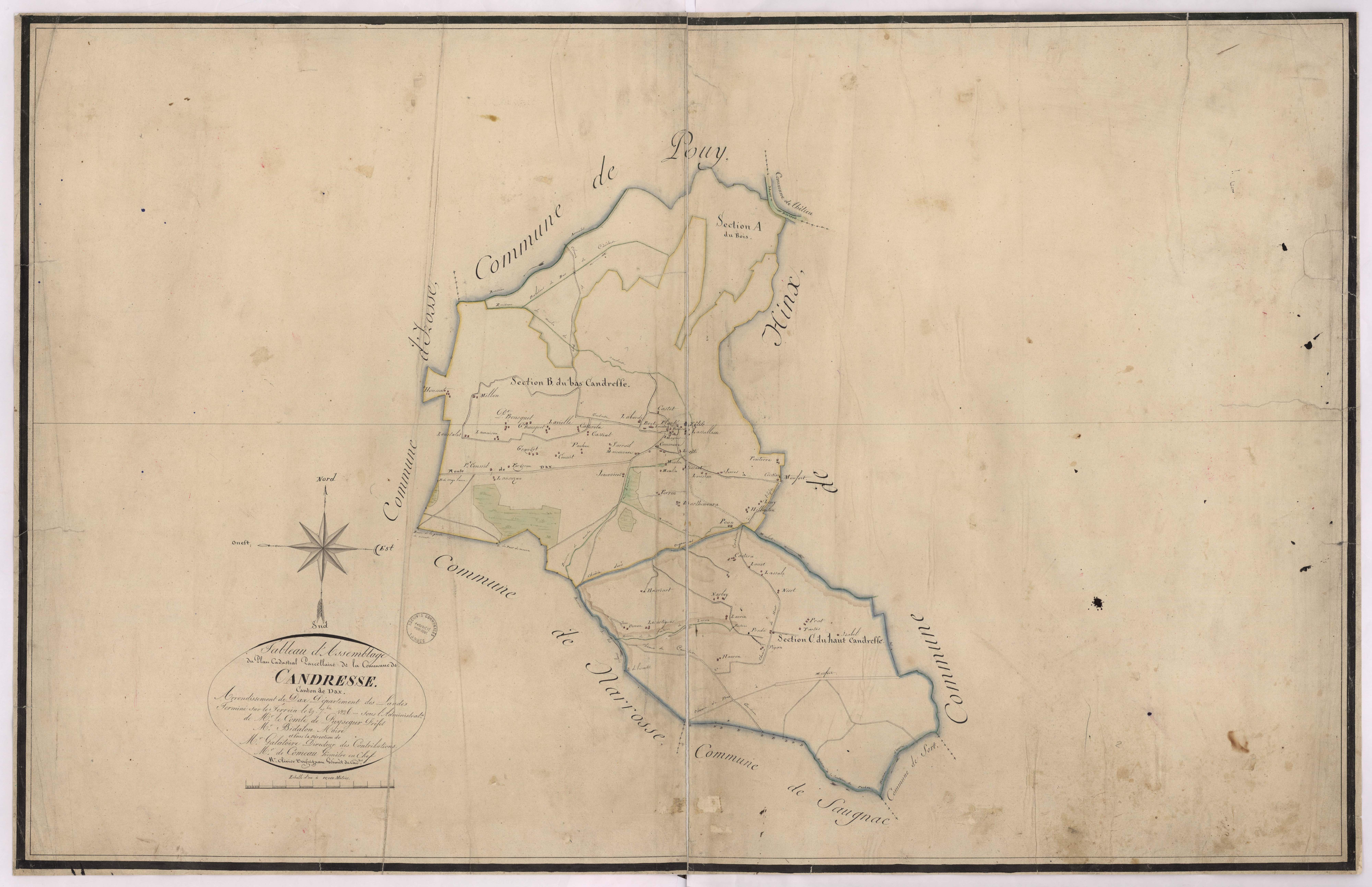 Candresse - Tableau d'assemblage de la commune de Candresse, par de Comeau et Vergoignan, géomètres.