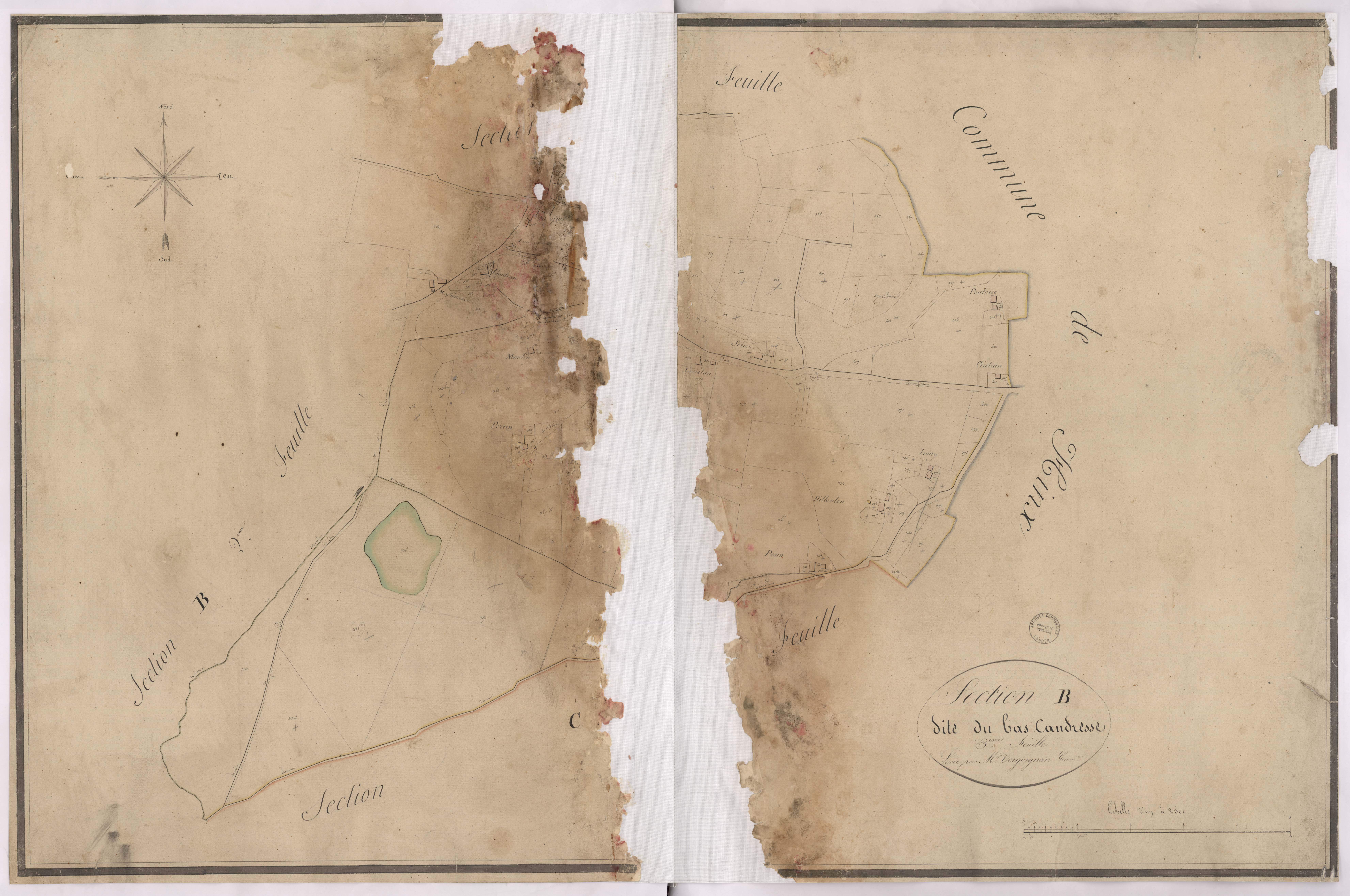 Candresse - Section B, dite du Bas Candresse, 3e feuille, par Vergoignan géomètre