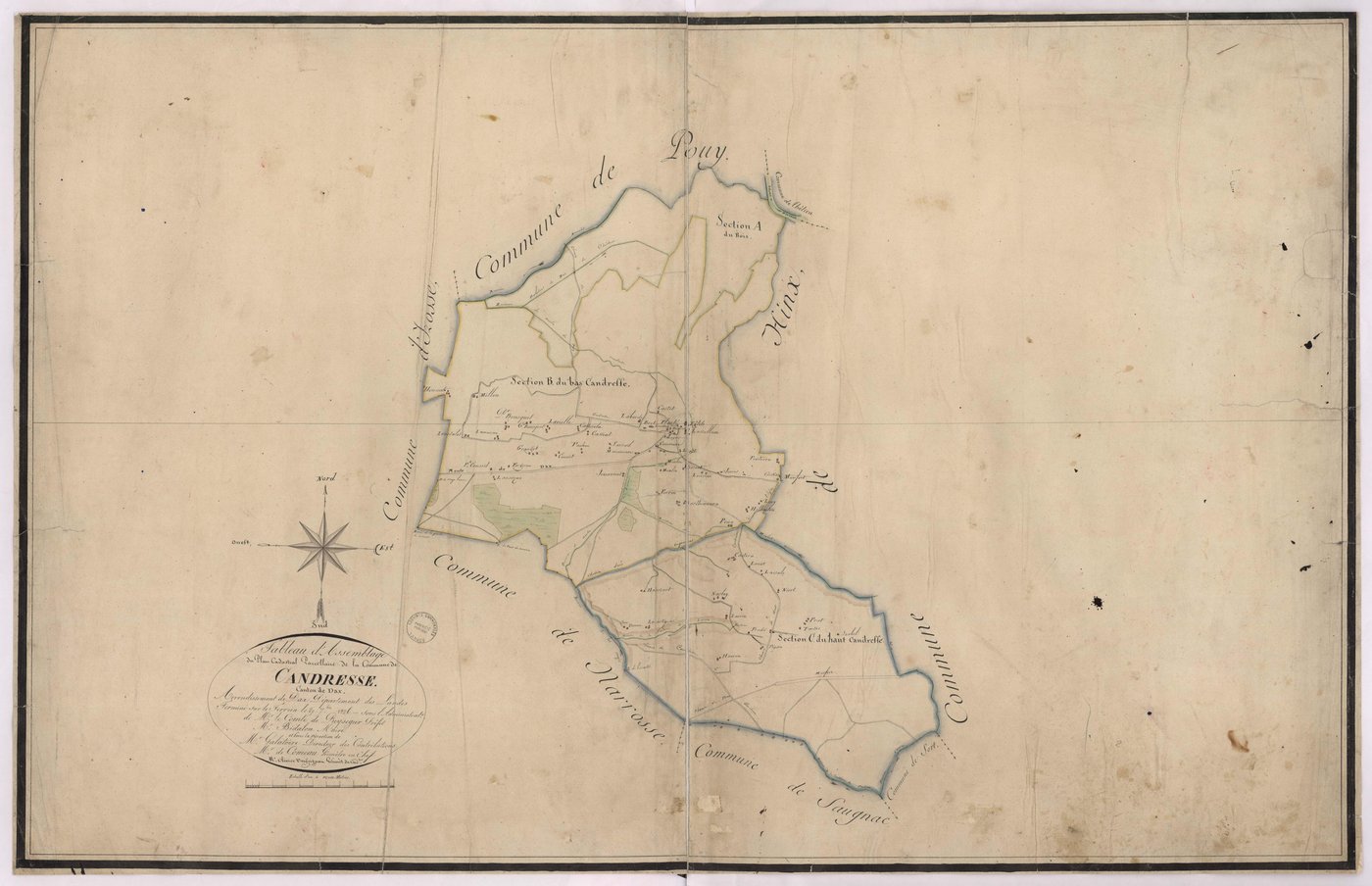 Candresse - Tableau d'assemblage de la commune de Candresse, par de Comeau et Vergoignan, géomètres.