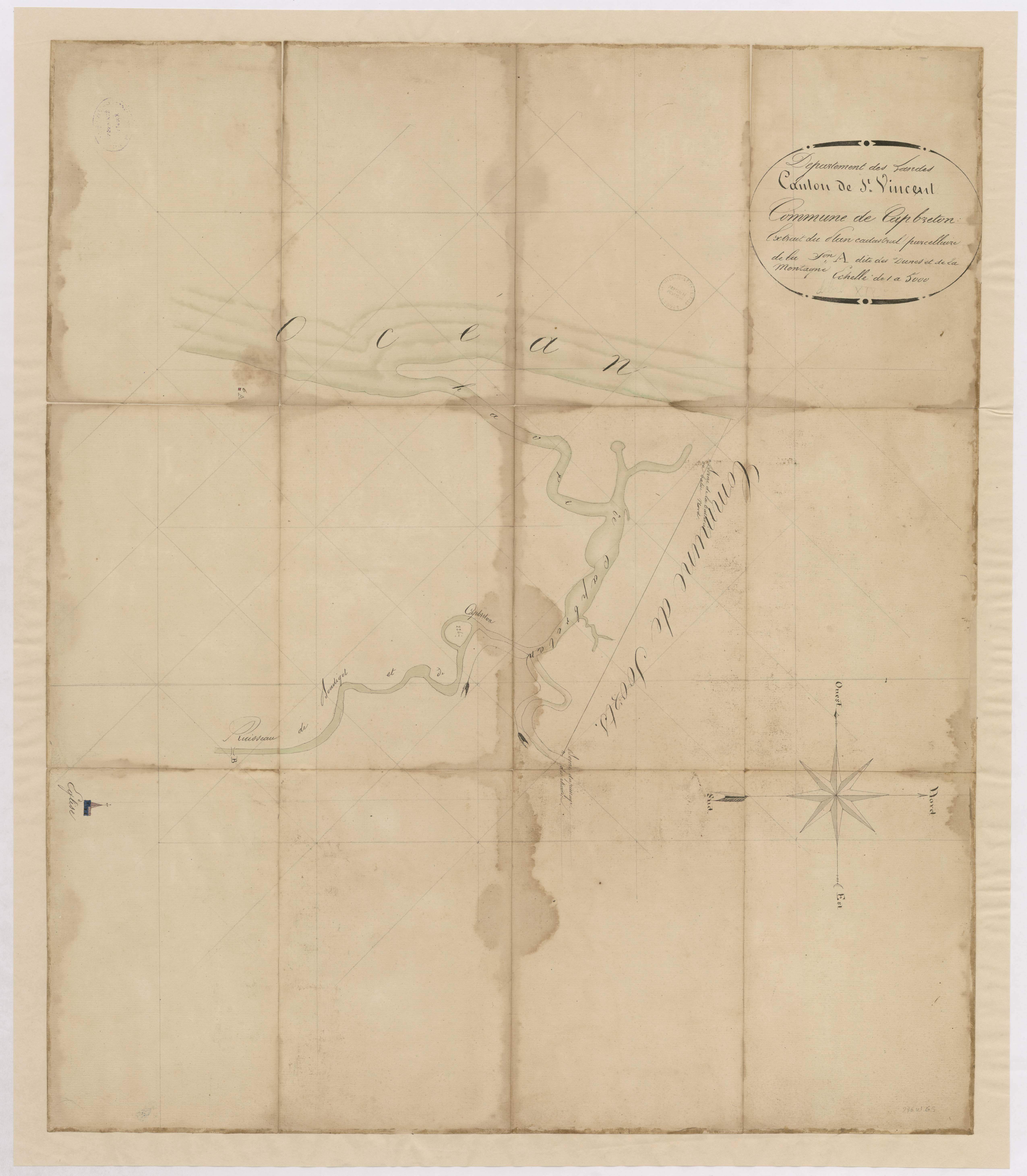 Capbreton - Extrait du plan parcellaire de la section A, dite des Dunes et de la montagne
