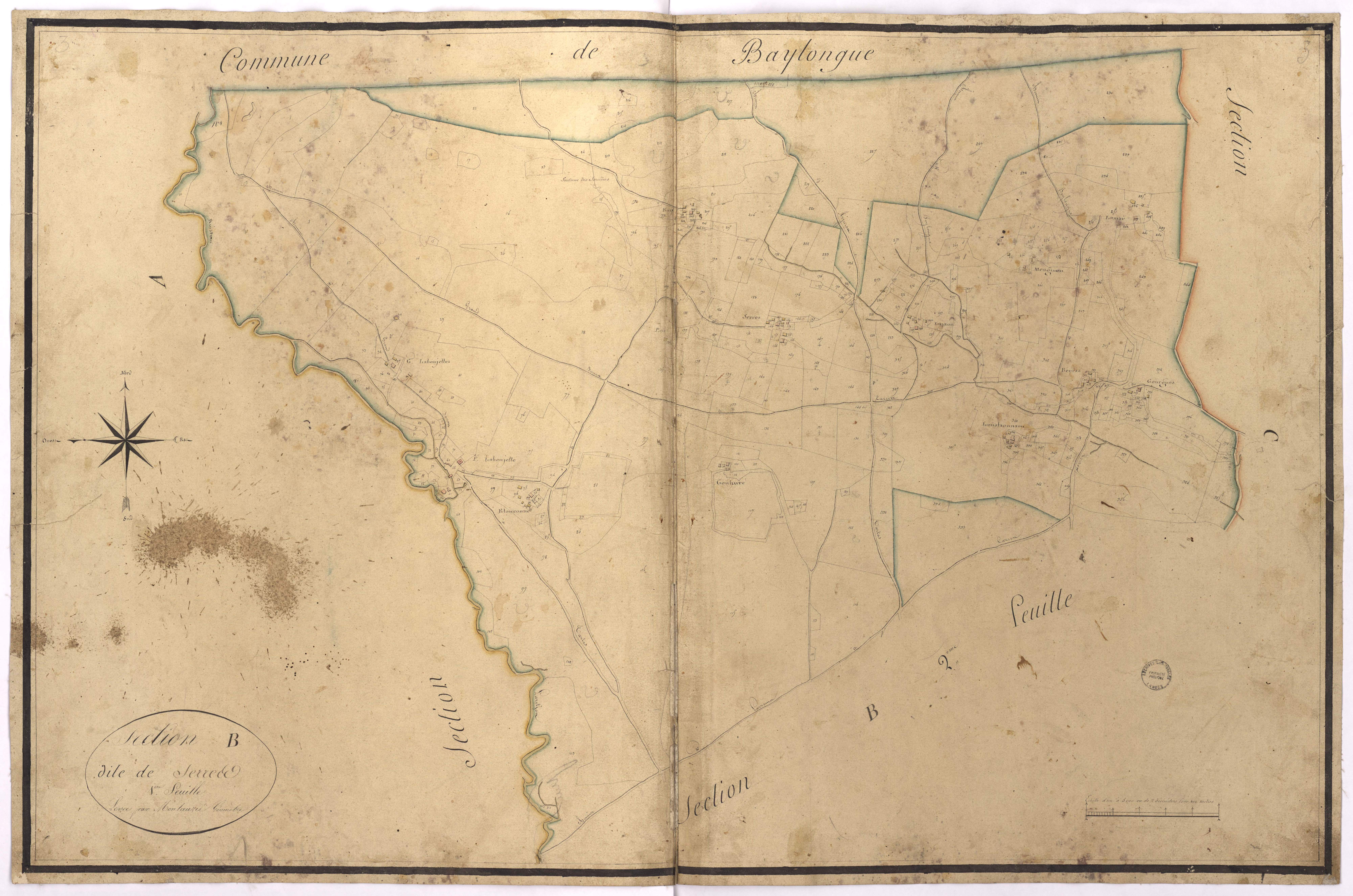 Carcen-Ponson - Section B, dite de Serres, 1re feuille, par Montauzié géomètre