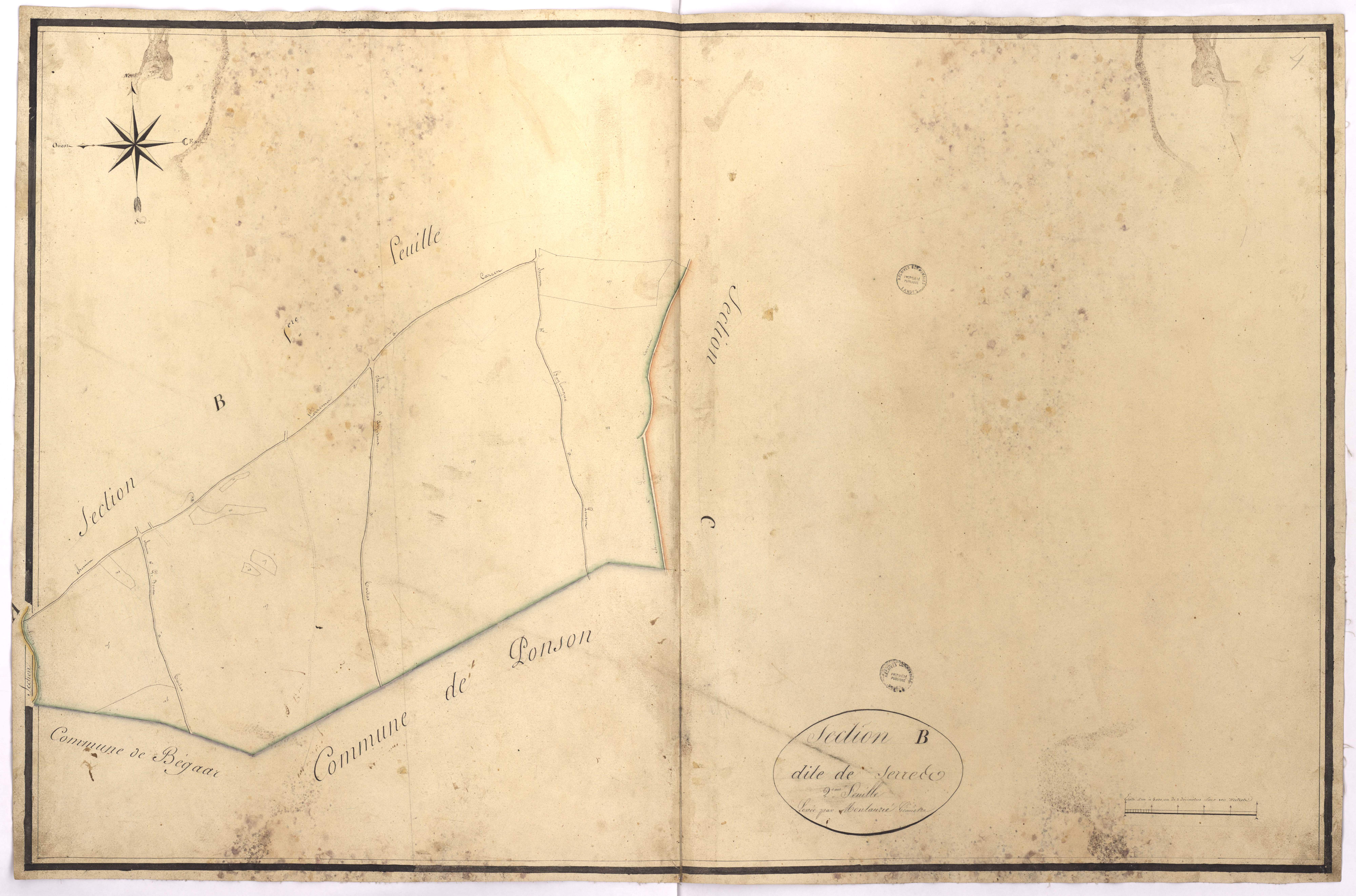 Carcen-Ponson - Section B, dite de Serres, 2e feuille, par Montauzié géomètre