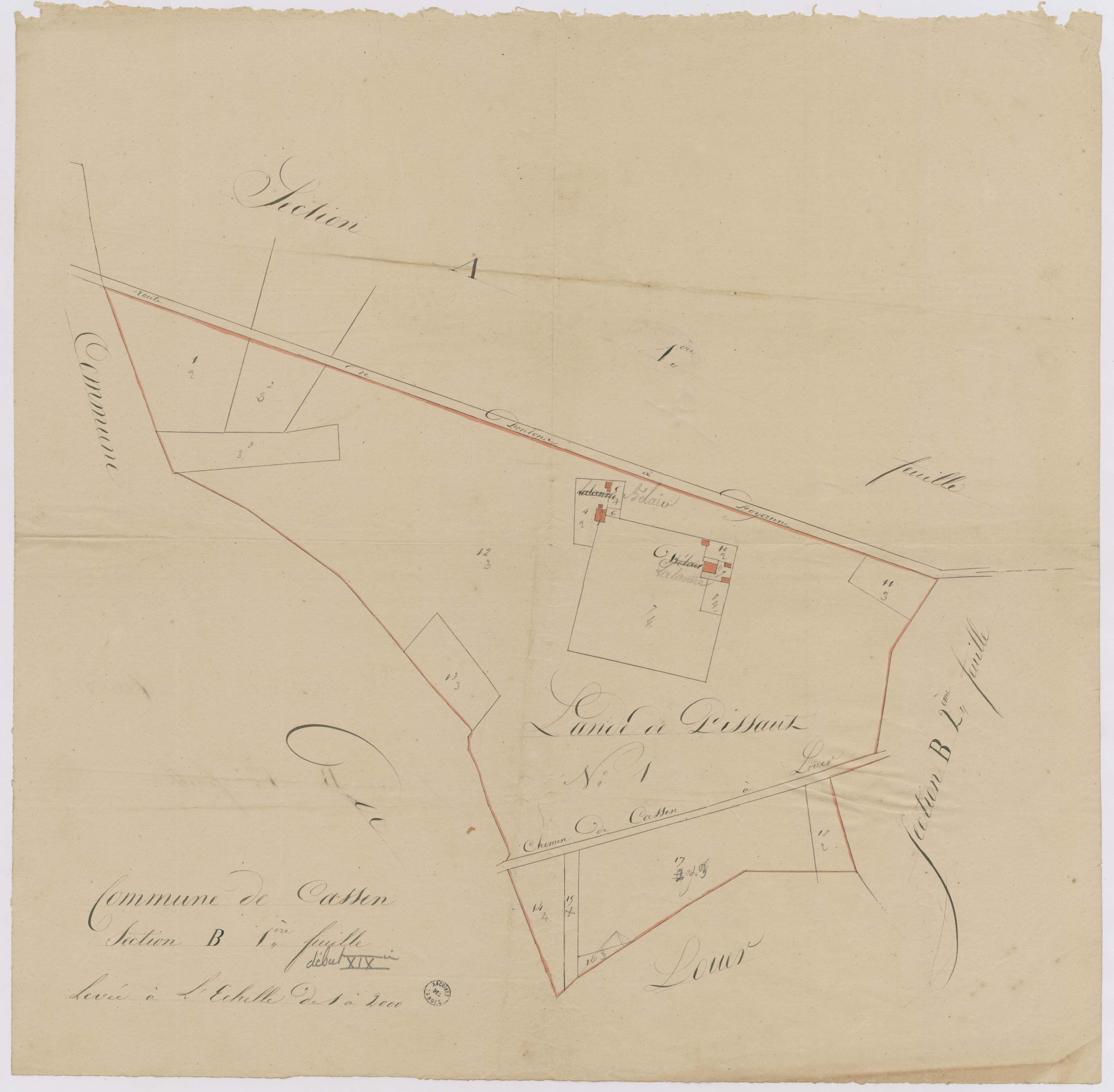 Cassen - Plan du lieu-dit Lande de Pissant n° 1
