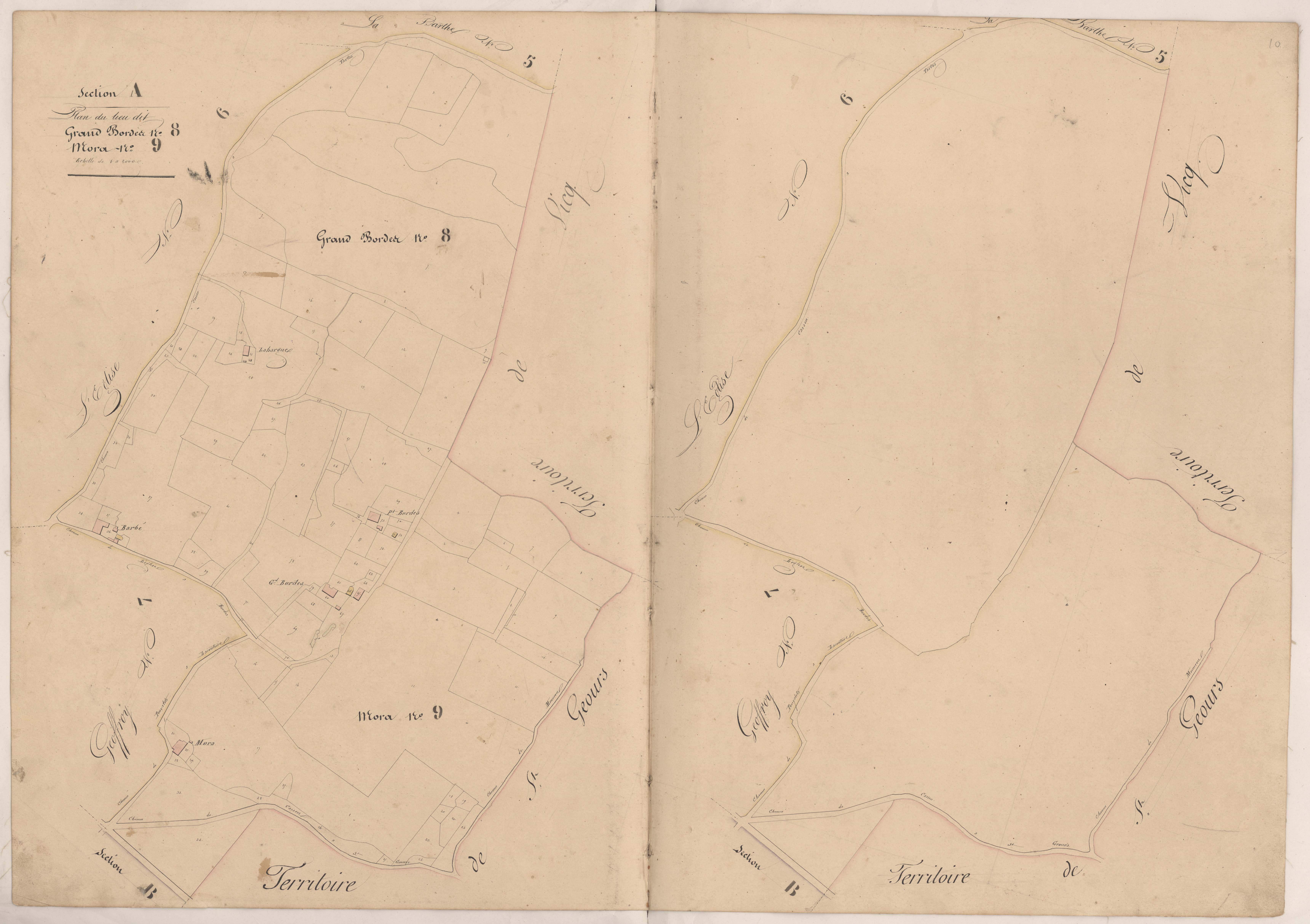 Cassen - Plans des lieux-dits Grand Bordes et Mora lots n° 8 et n° 9