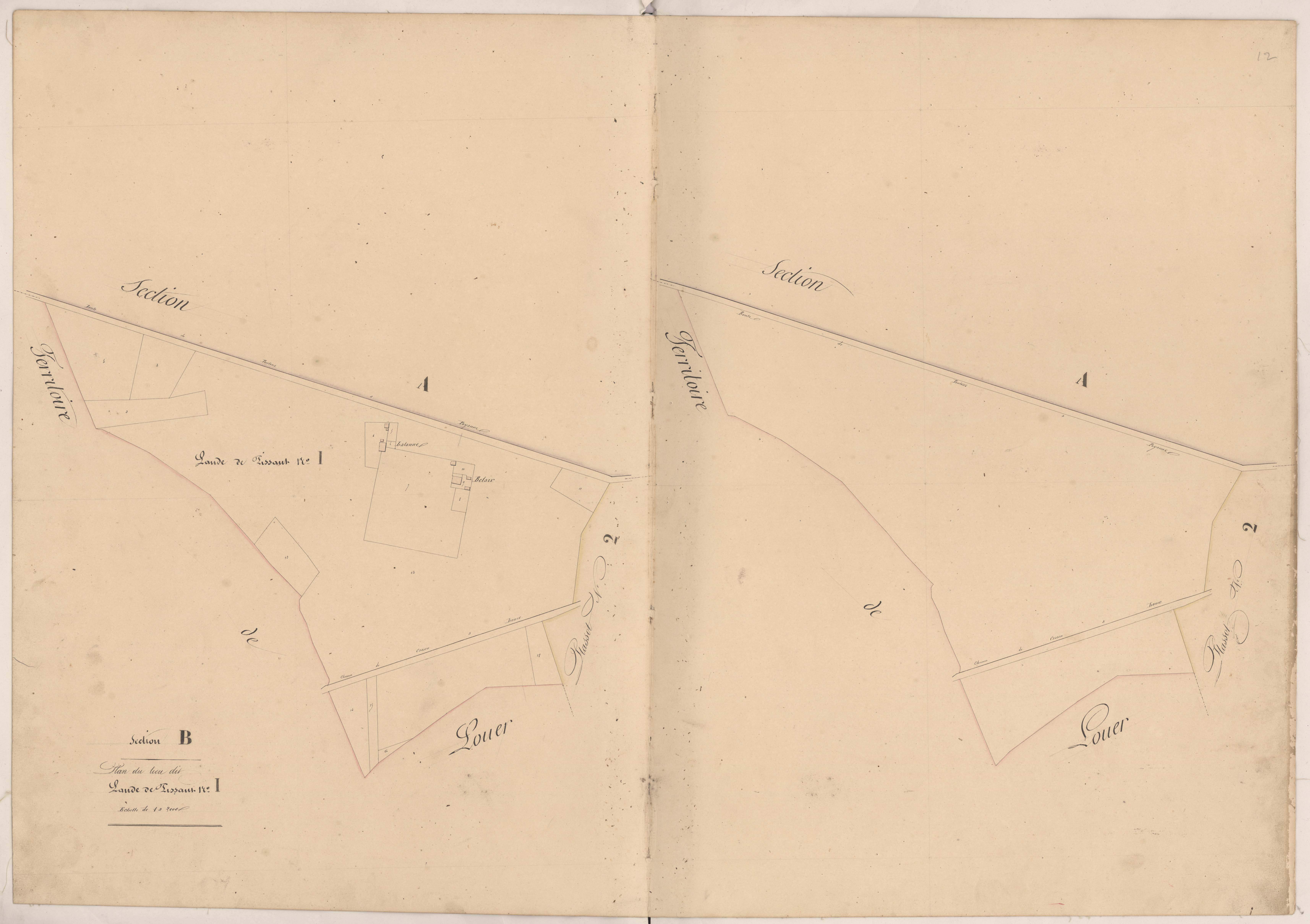 Cassen - Plan du lieu-dit Lande de Pissant, n° 1