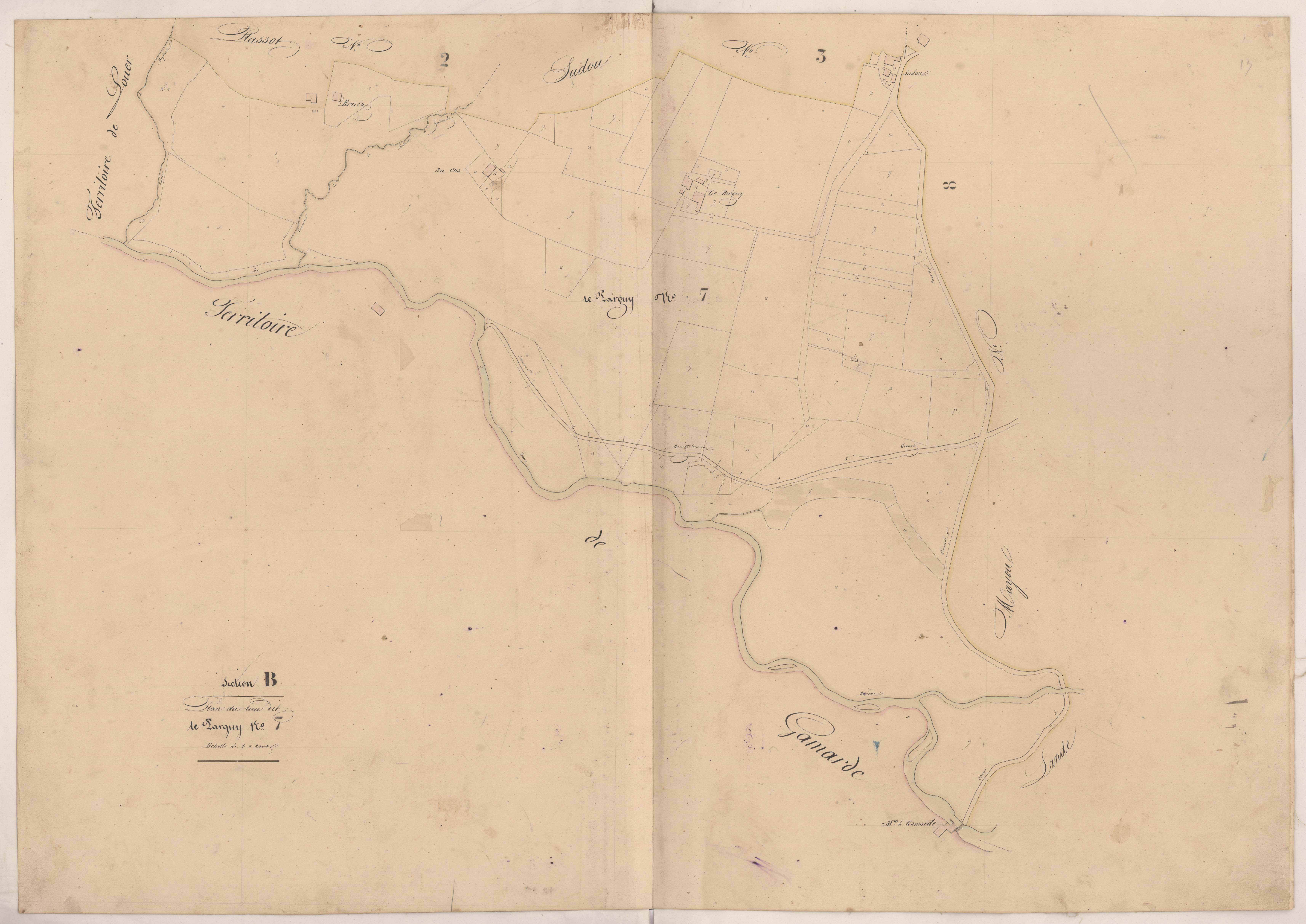 Cassen - Plan du lieu-dit Le Parguy, n° 7 (sans indications de détail sur les parcelles)