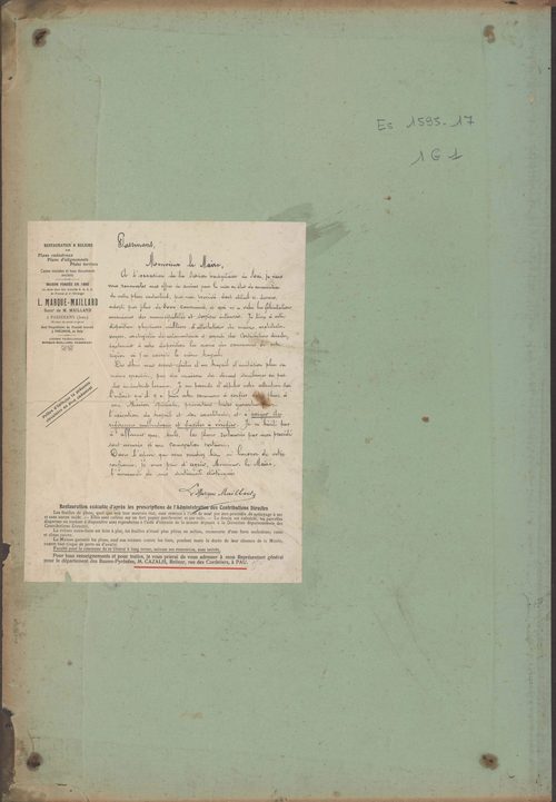 Cassen - Lettre au verso de la couverture