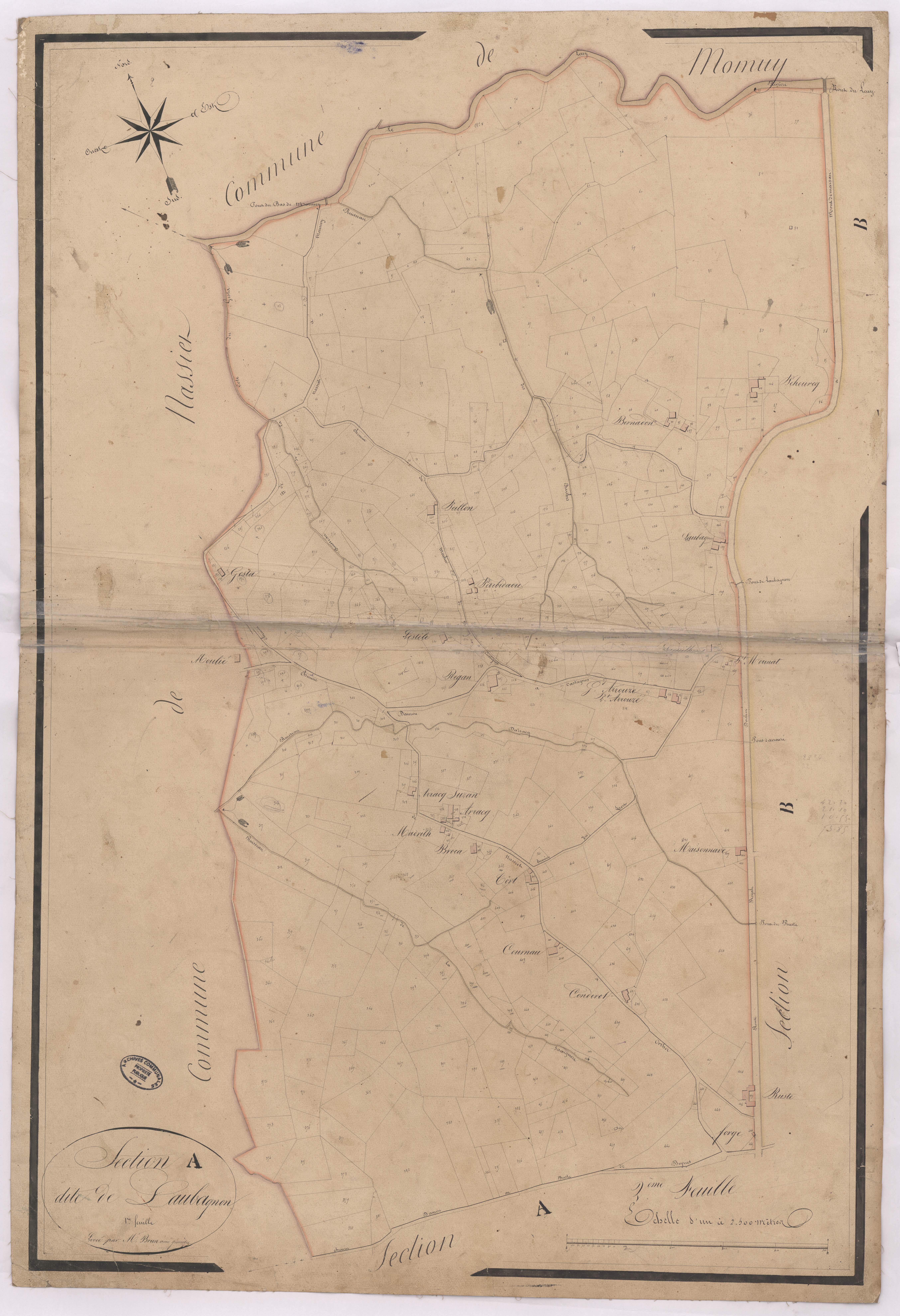 Castaignos-Souslens - Section A, dite de Laubagnan, 1re feuille, par Brun aîné géomètre