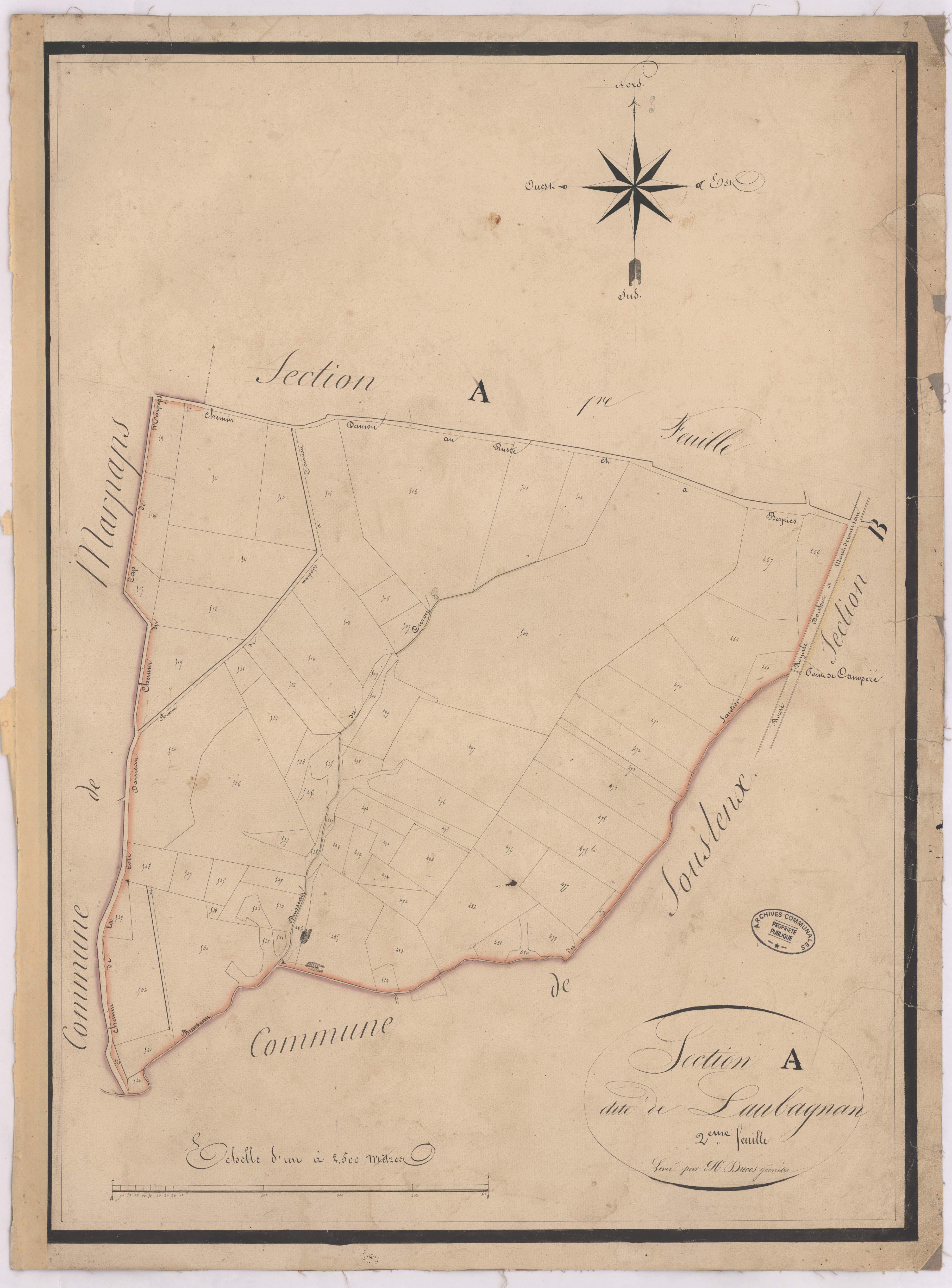 Castaignos-Souslens - Section A, dite de Laubagnan, 2e feuille, par Ducos géomètre
