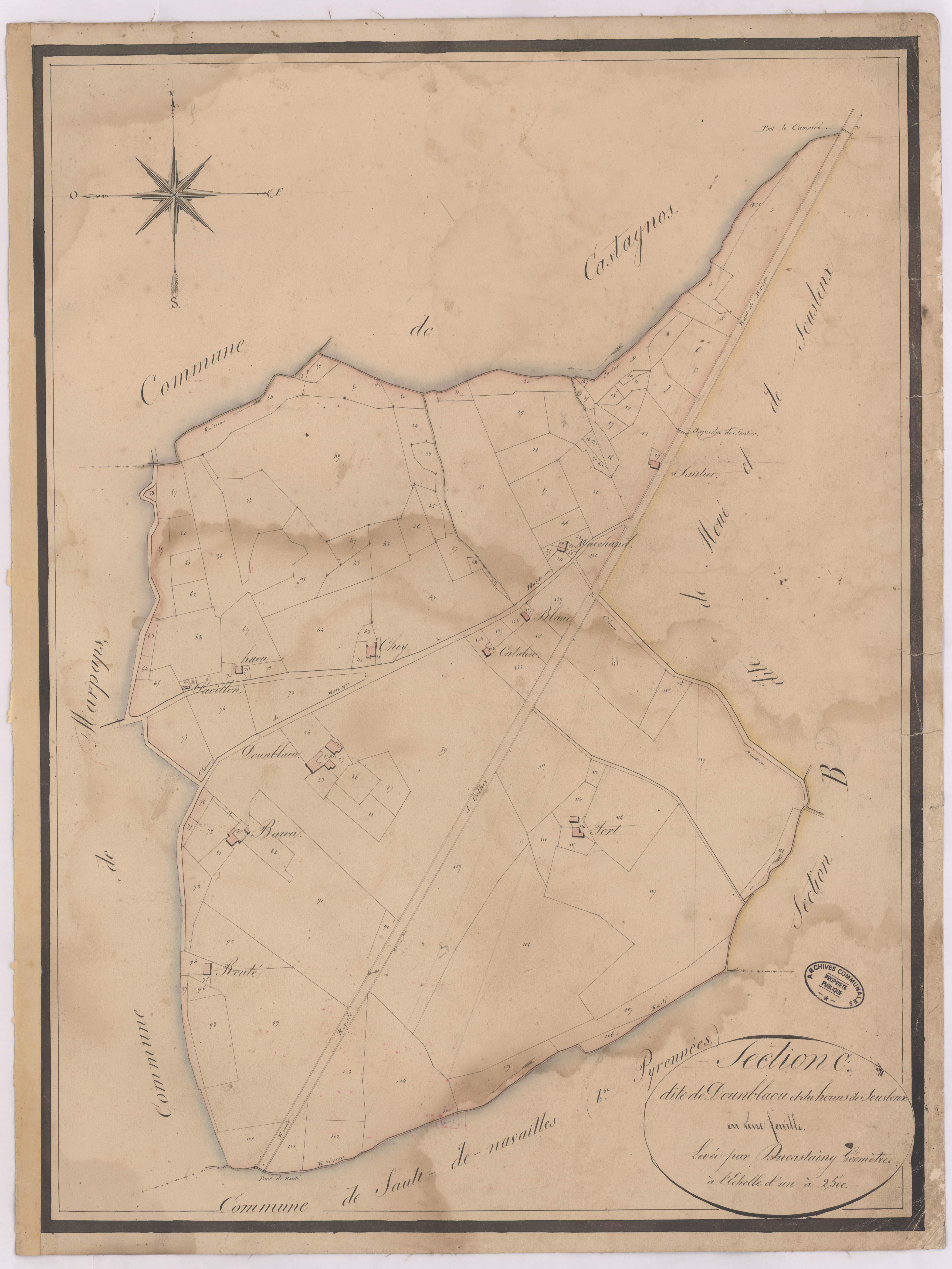Castaignos-Souslens - Section C, dite de Dounblaou et du Houns de Souslenx, par Ducastaing géomètre
