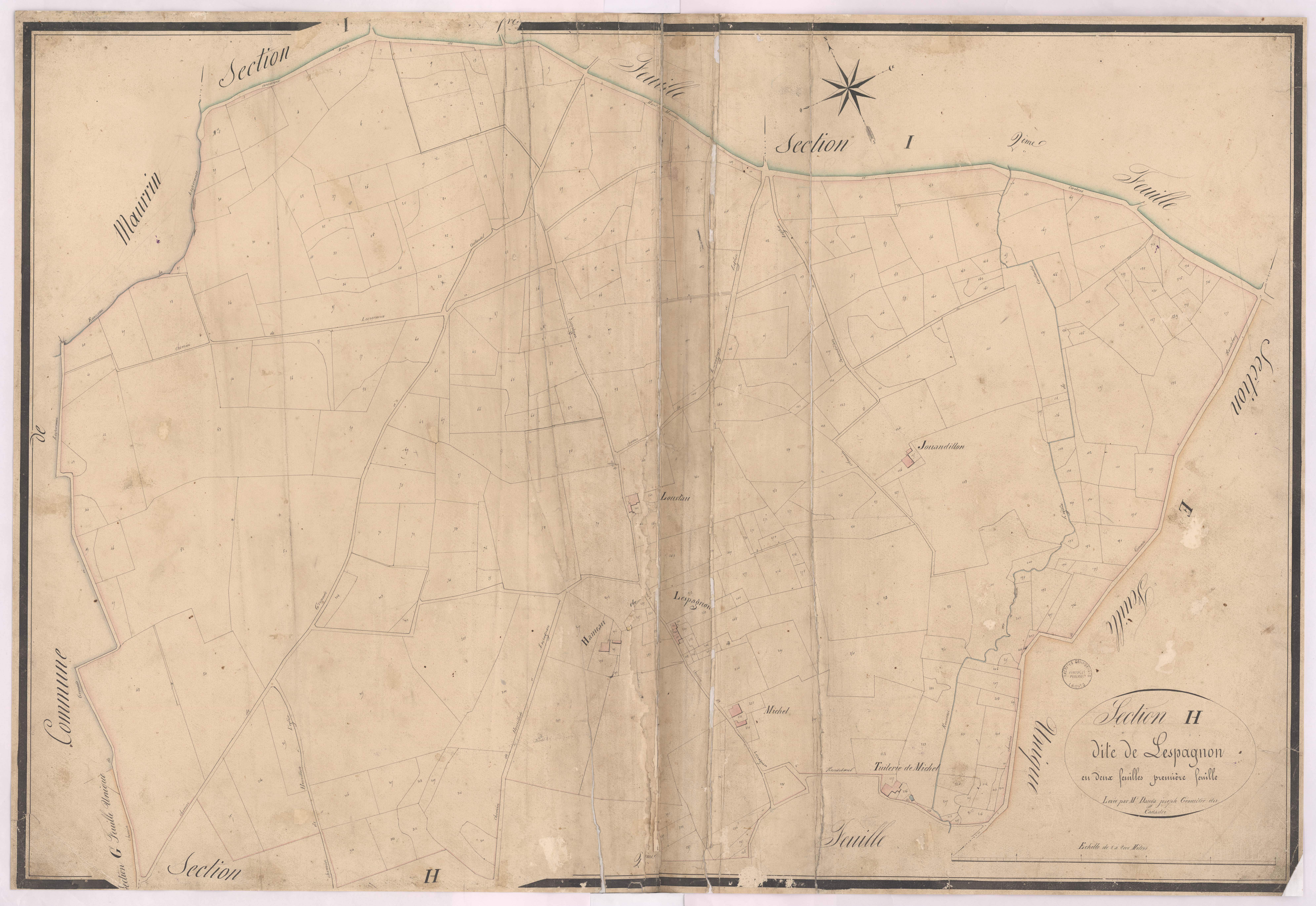 Castandet - Section H, dite de Lespagnon, 1re feuille, par Dauga géomètre