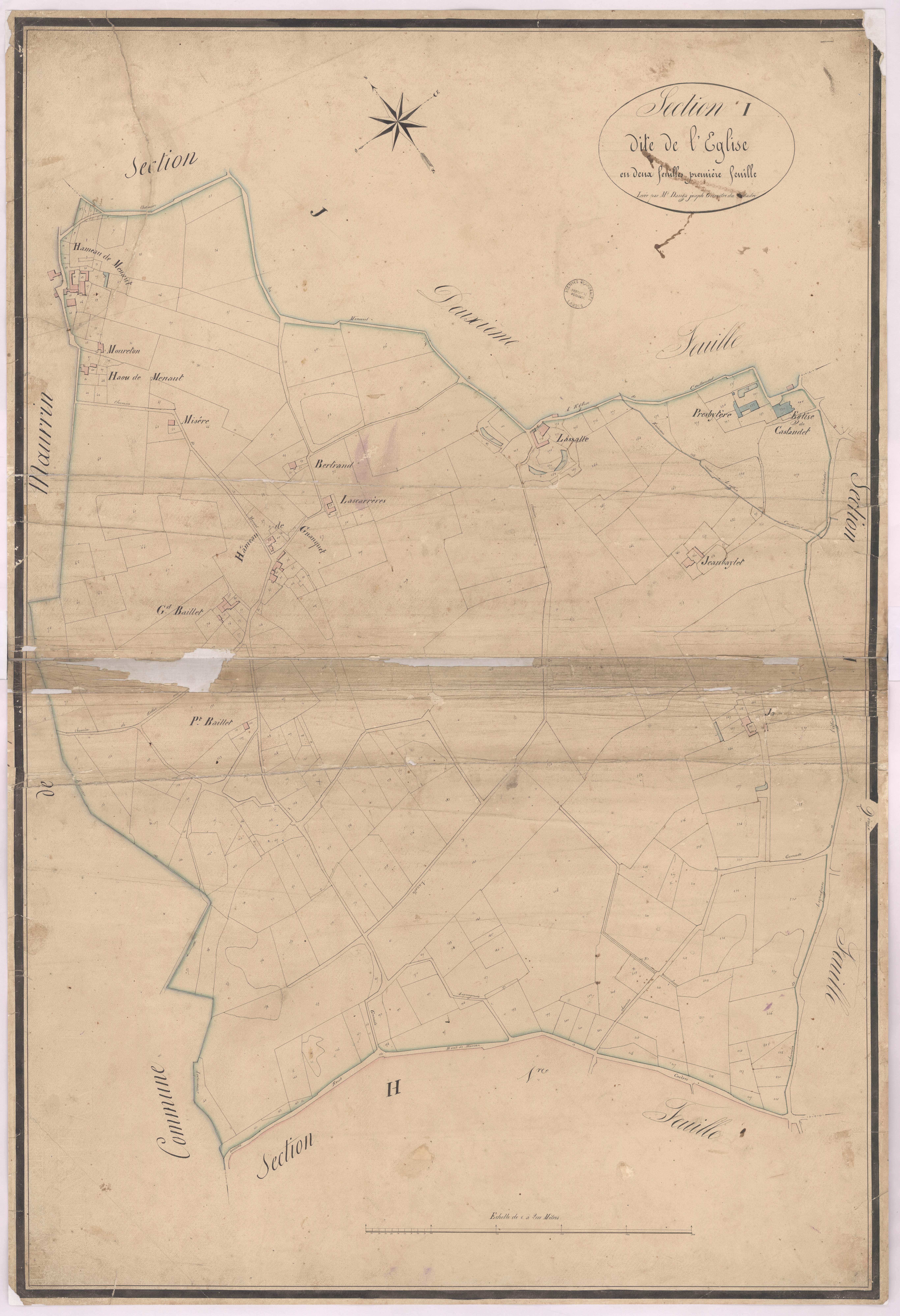 Castandet - Section I, dite de l'Eglise, 1re feuille, par Dauga géomètre