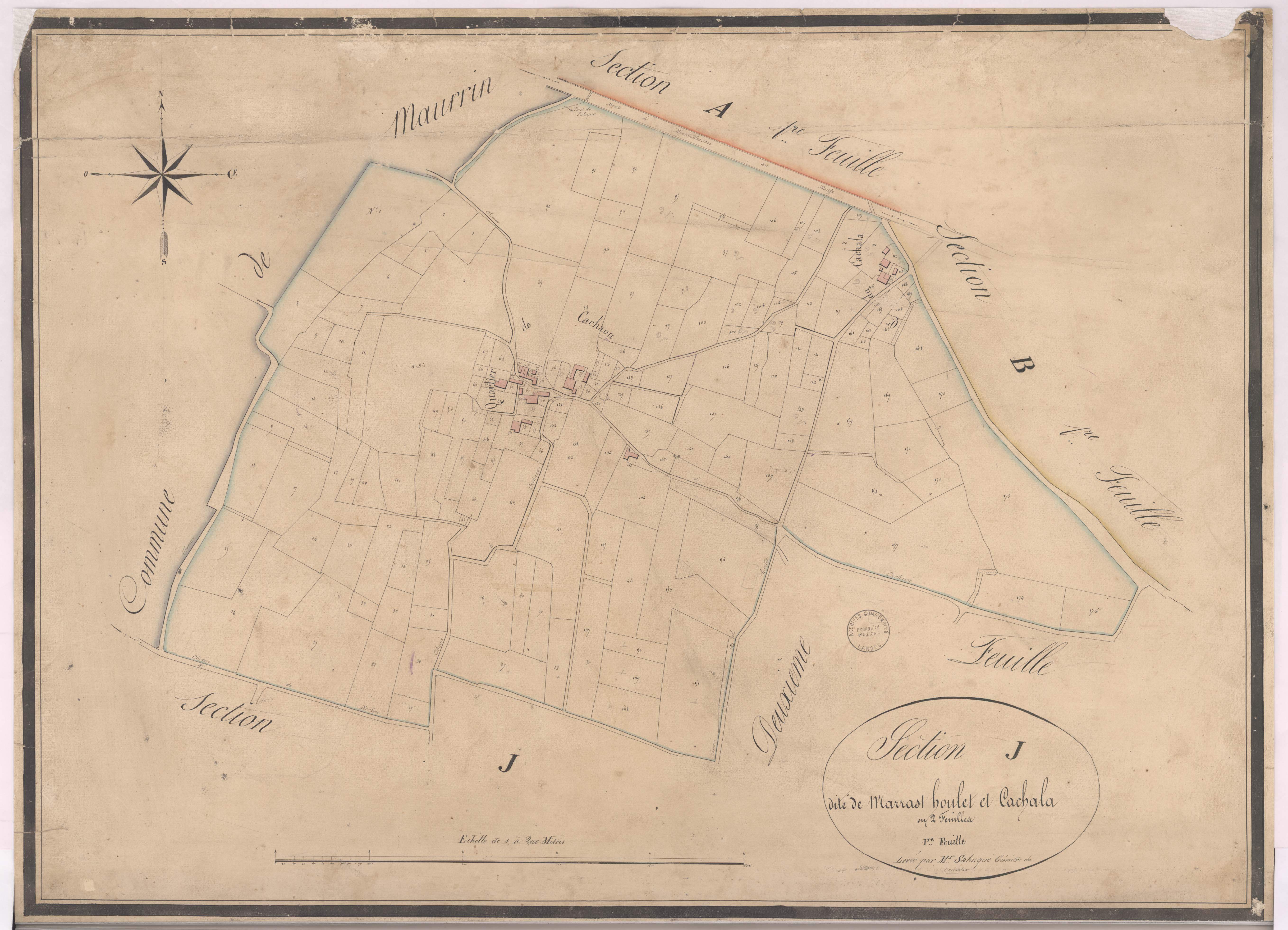 Castandet - Section J, dite de Marrat Houlet et Cachalat, 1re feuille, par Sahuqué géomètre