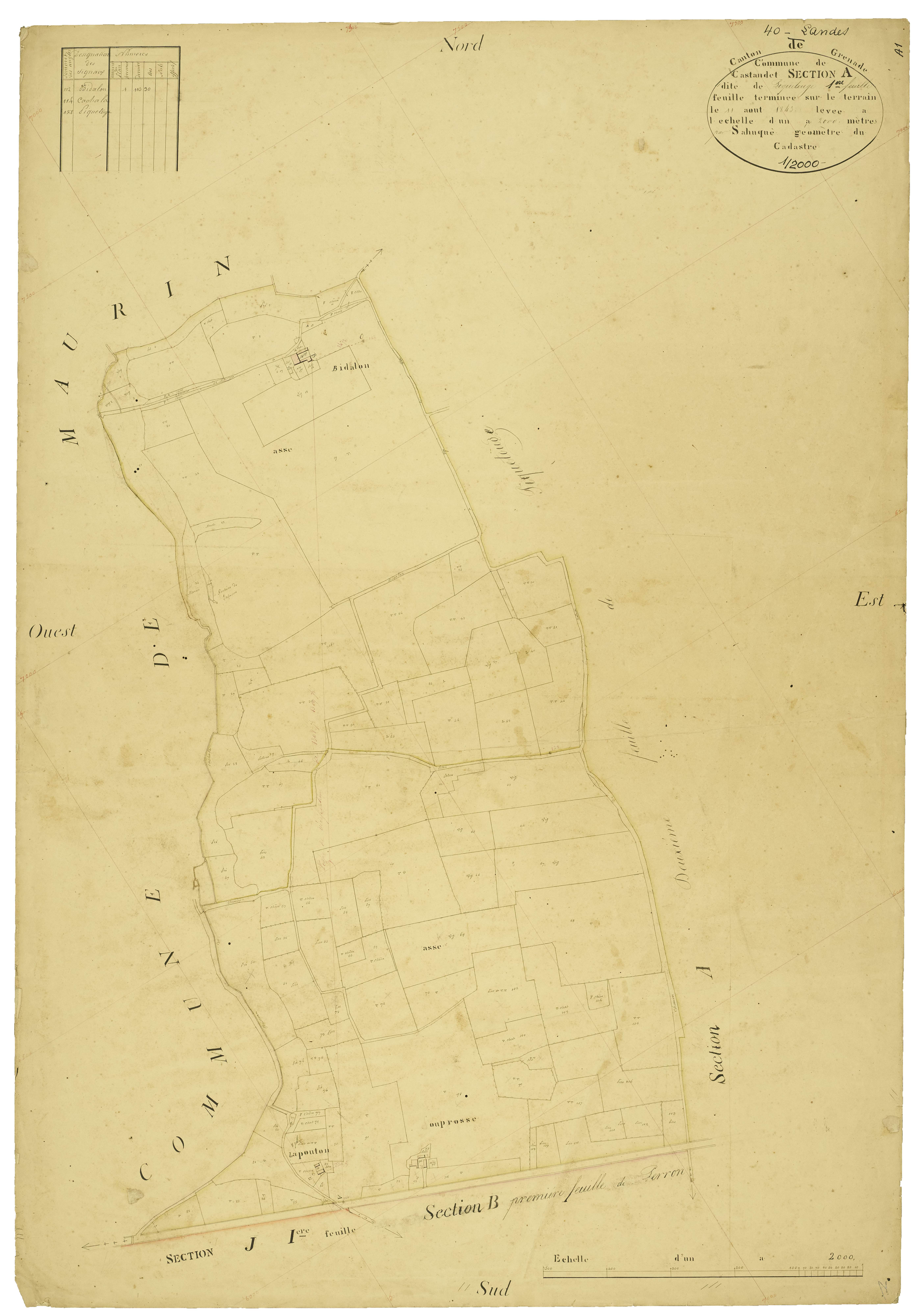 Castandet - Section A, feuille 1