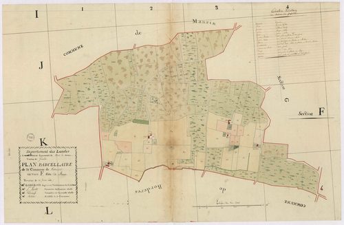 Castandet - Plan parcellaire de la section F, dite de Biaux, par Lobgeois, Lagrolet et Ducamp, géomètres