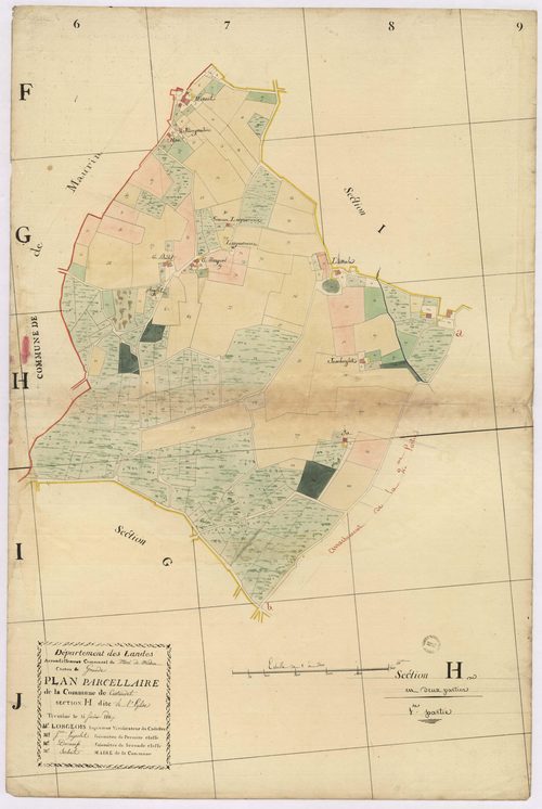 Castandet - Plan parcellaire de la section H, dite de l'Eglise, par Lobgeois, Lagrolet et Ducamp, géomètres