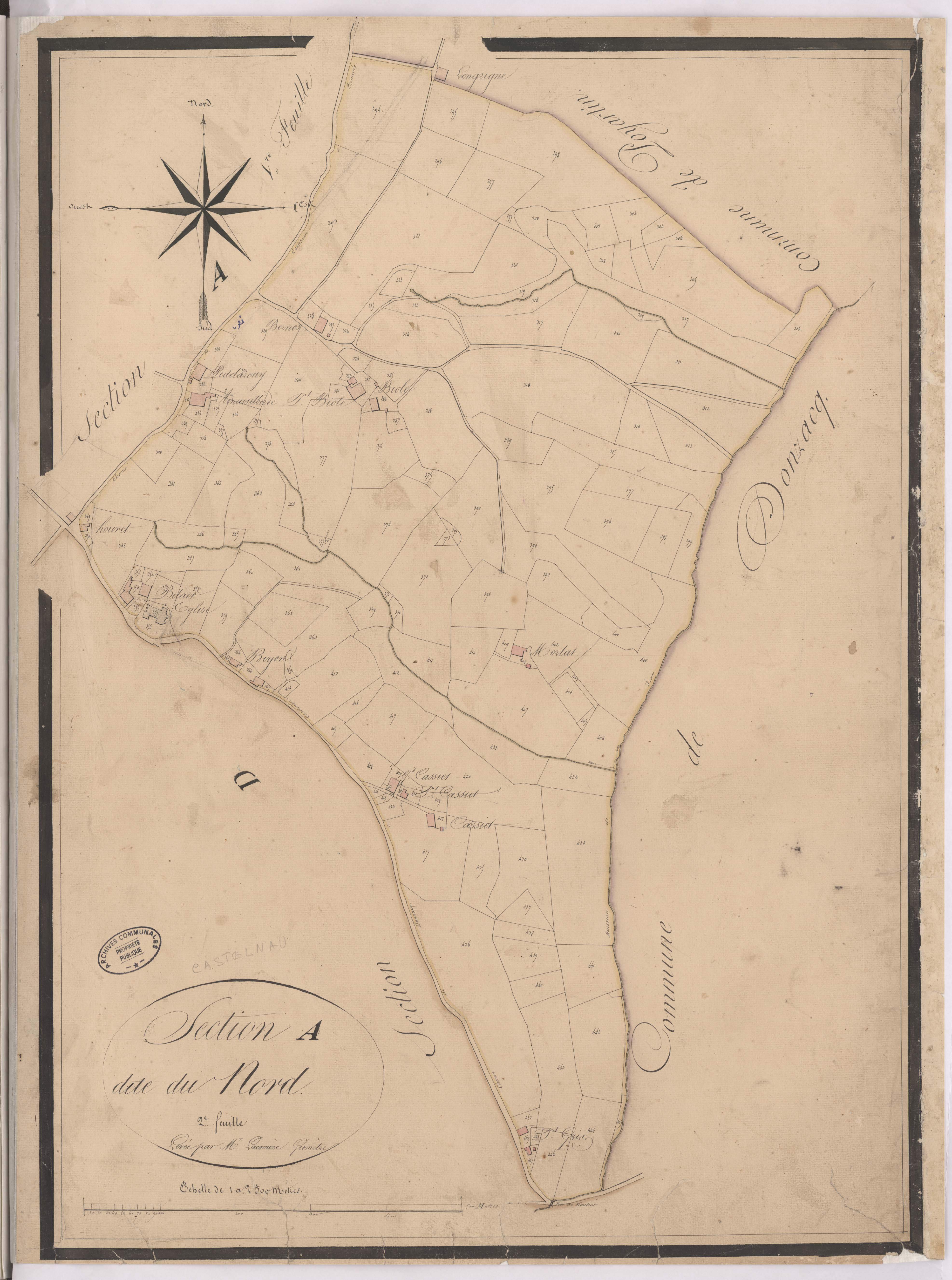 Castelnau-Chalosse - Section A, dite du Nord, 2e feuille, par Lacomère géomètre