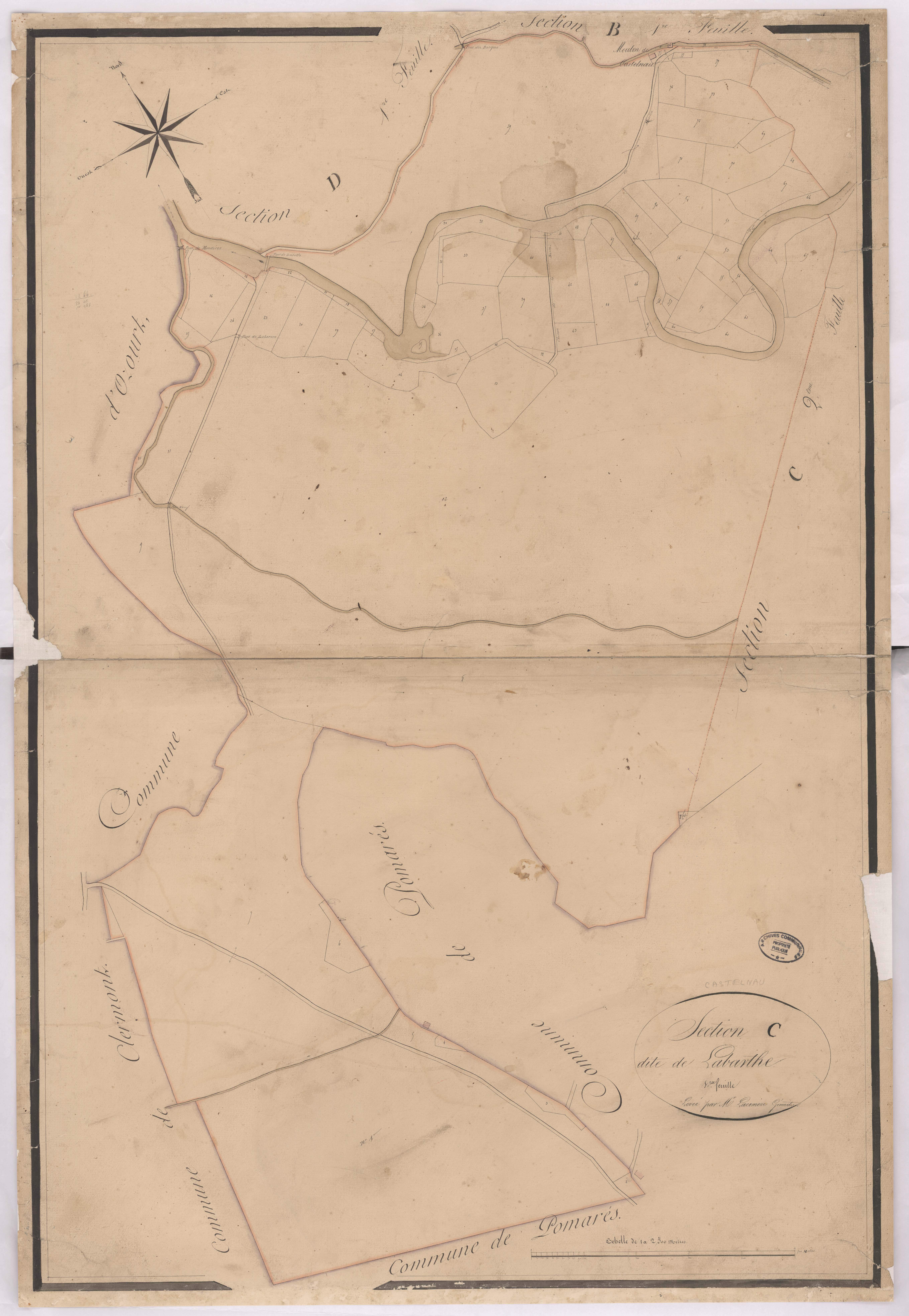 Castelnau-Chalosse - Section C, dite de Labarthe, 1re feuille, par Lacomère géomètre