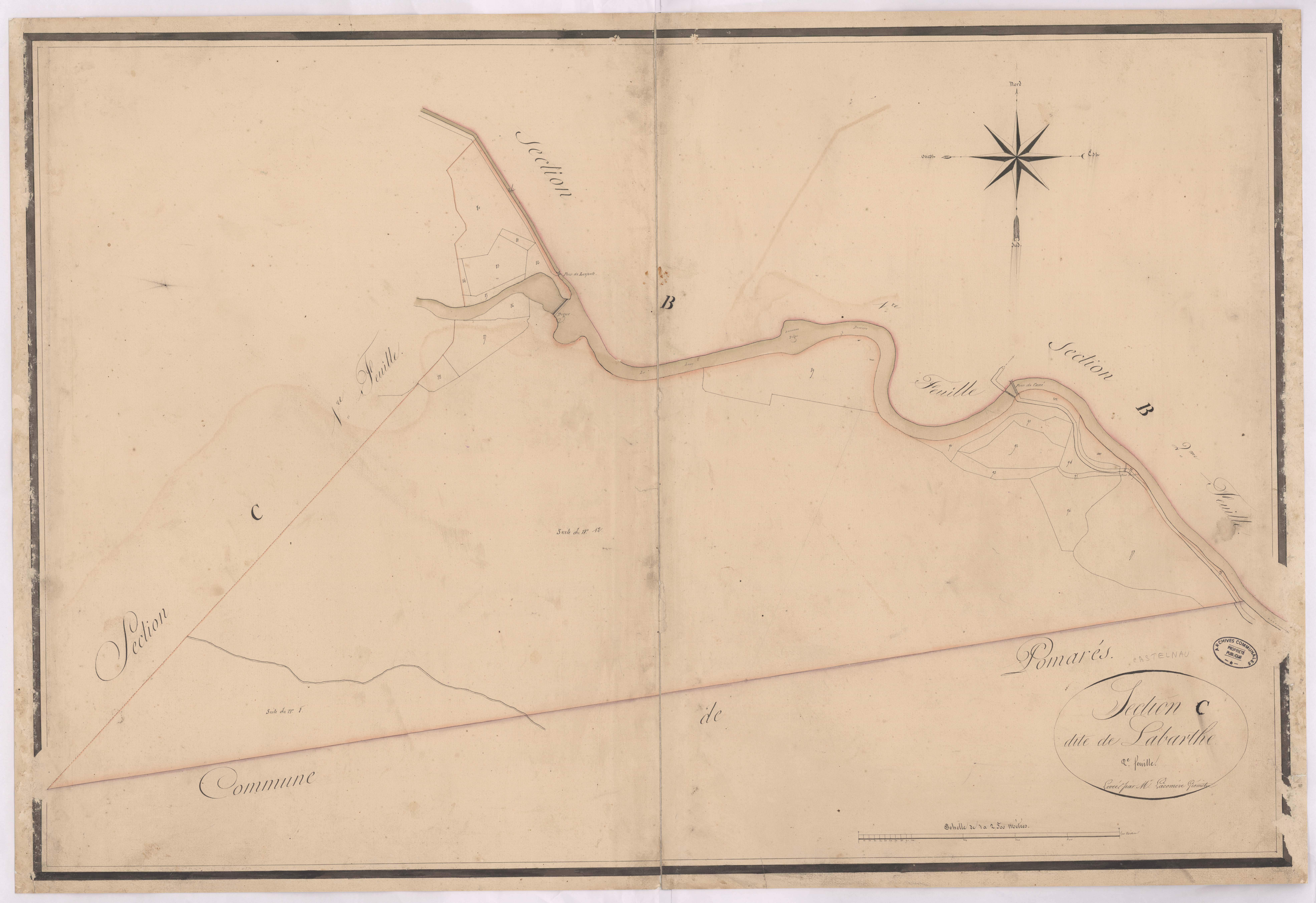 Castelnau-Chalosse - Section C, dite de Labarthe, 2e feuille, par Lacomère géomètre