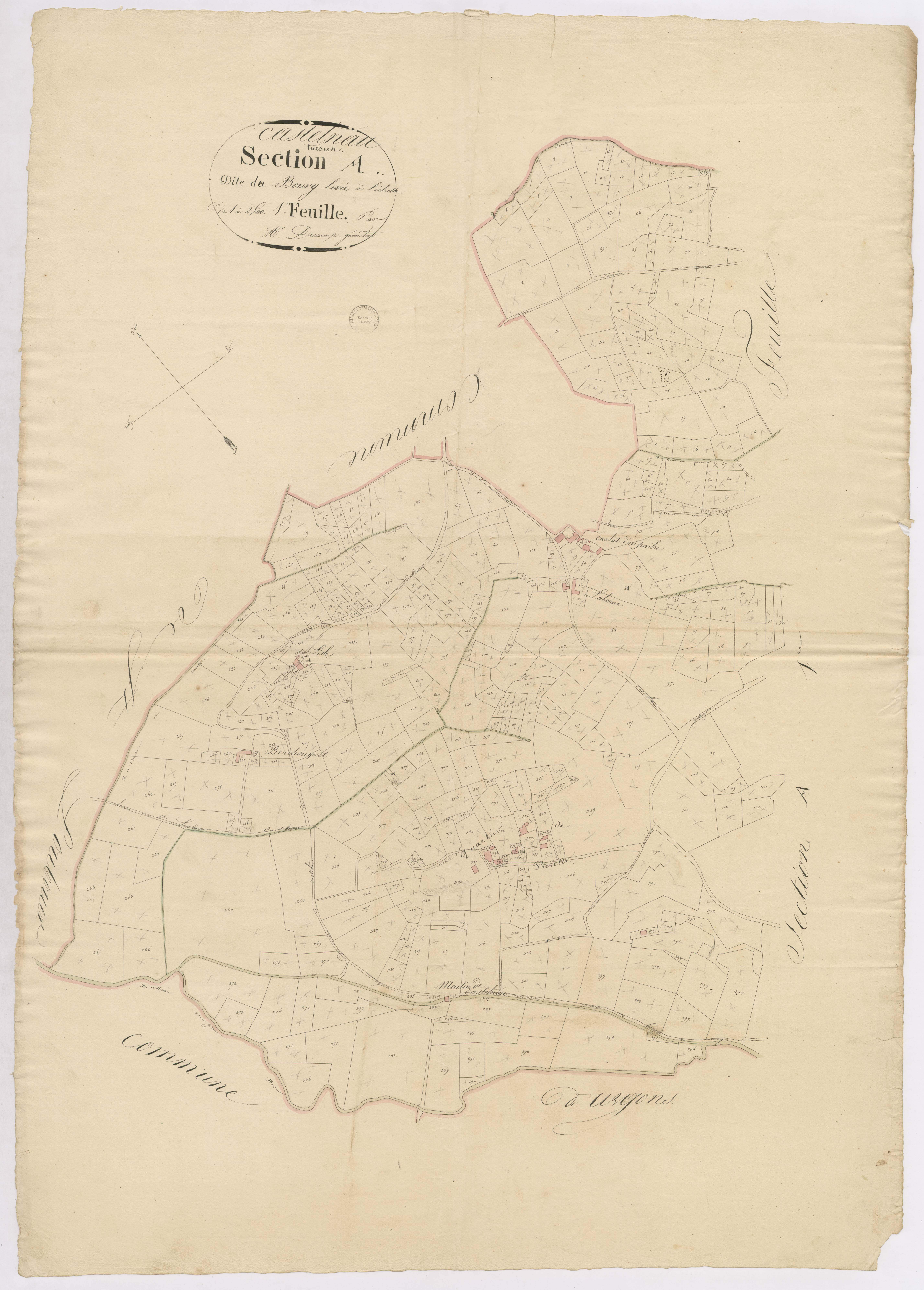 Castelnau-Tursan - Section A, dite du Bourg, 1re feuille, par Ducamp géomètre