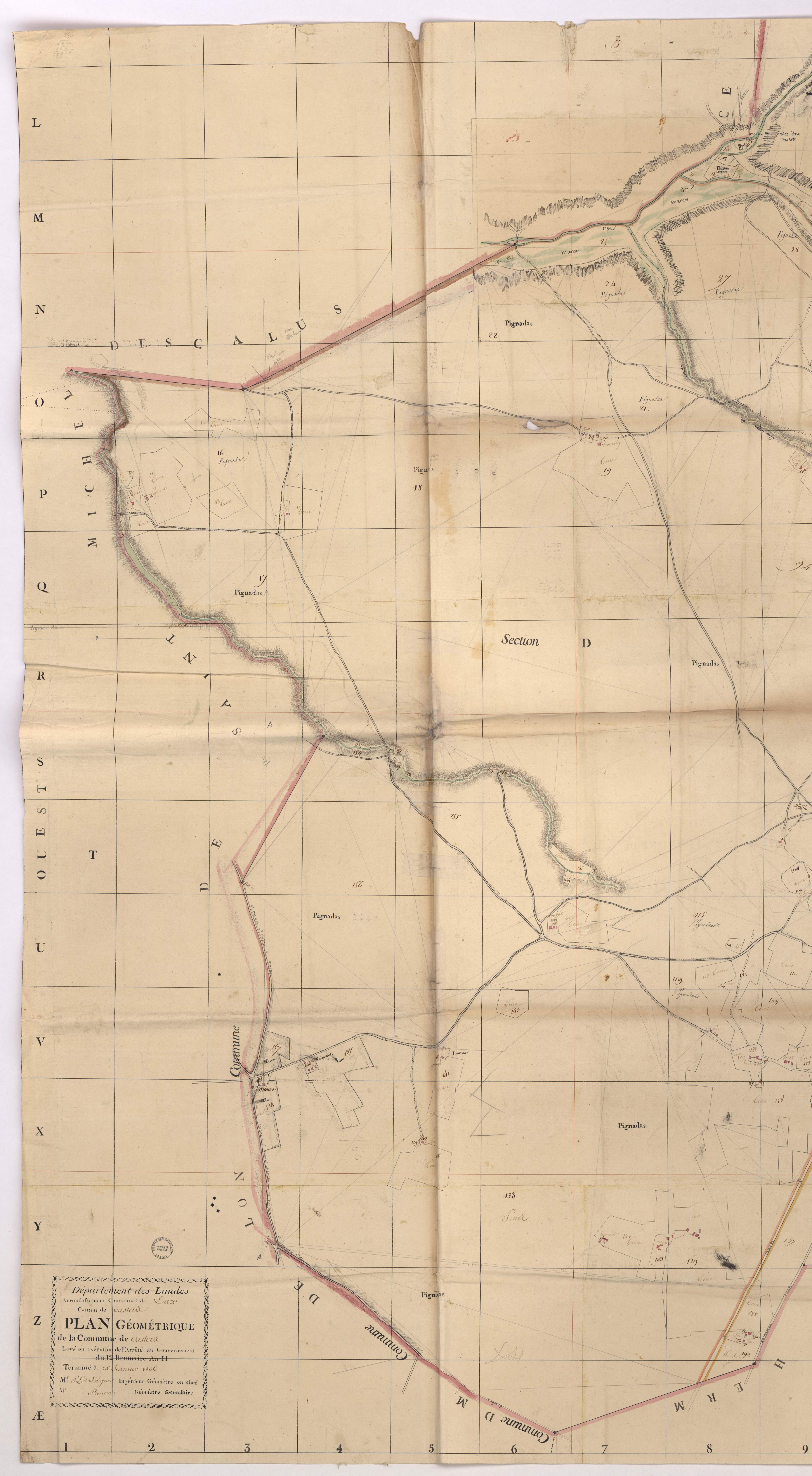 Castets - Plan géométrique quadrillé de la commune de Castets, par Lobgeois et Prèneron, géomètres