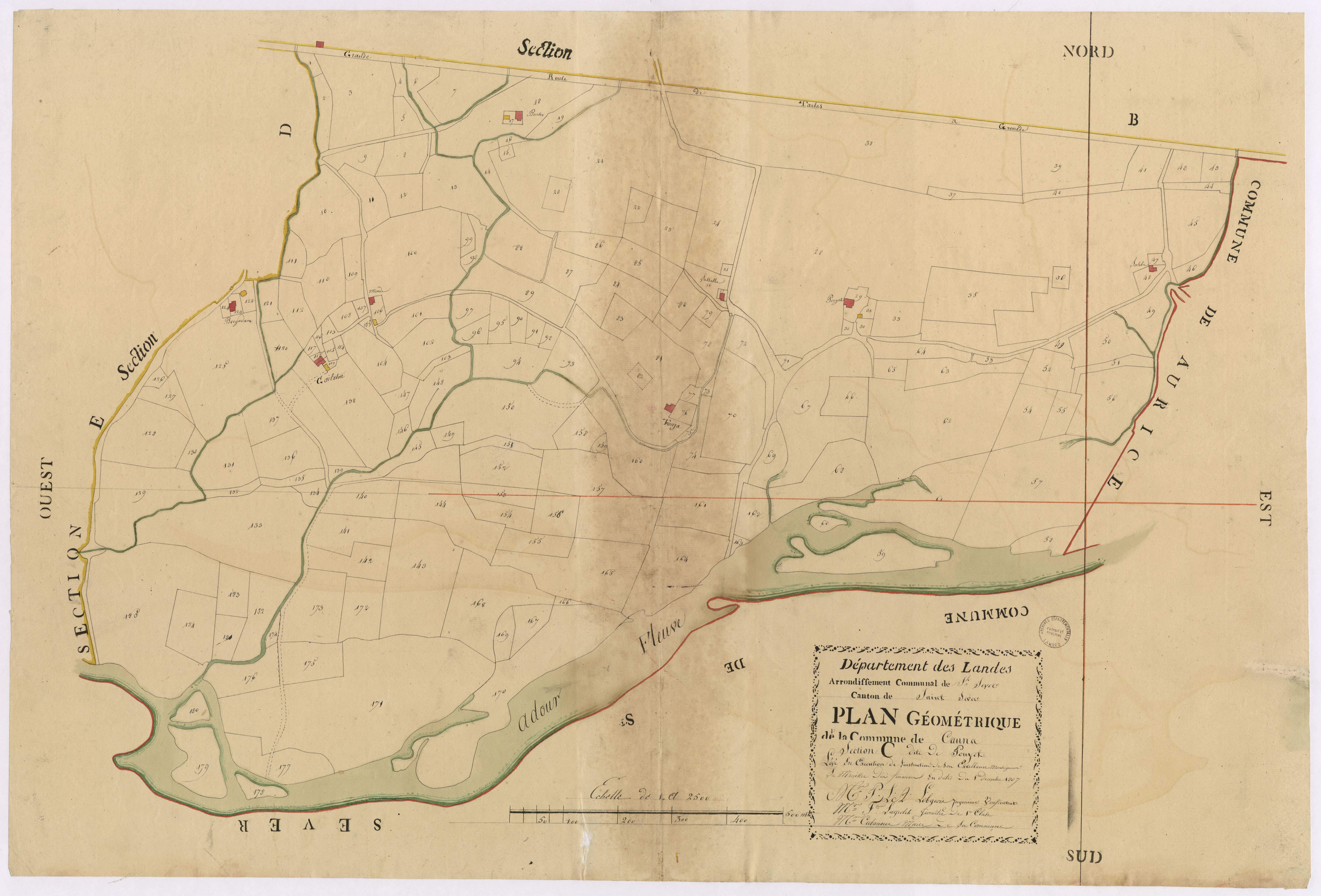 Cauna - Plan géométrique de la section C, dite de Pouyet, par Lobgeois, Lagrolet et Cabannes, géomètres